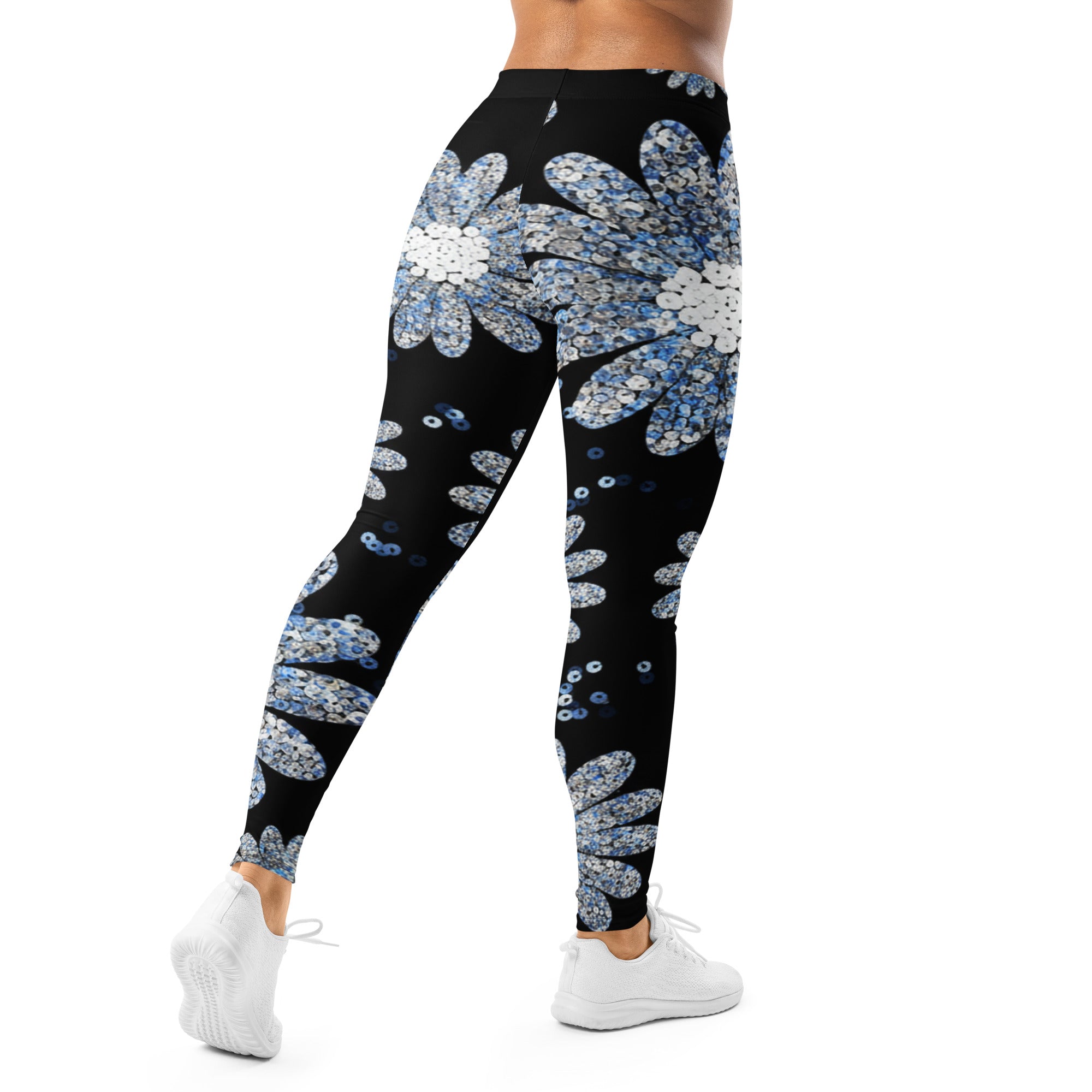 Silver Paillette Daisy Leggings | GearBunch