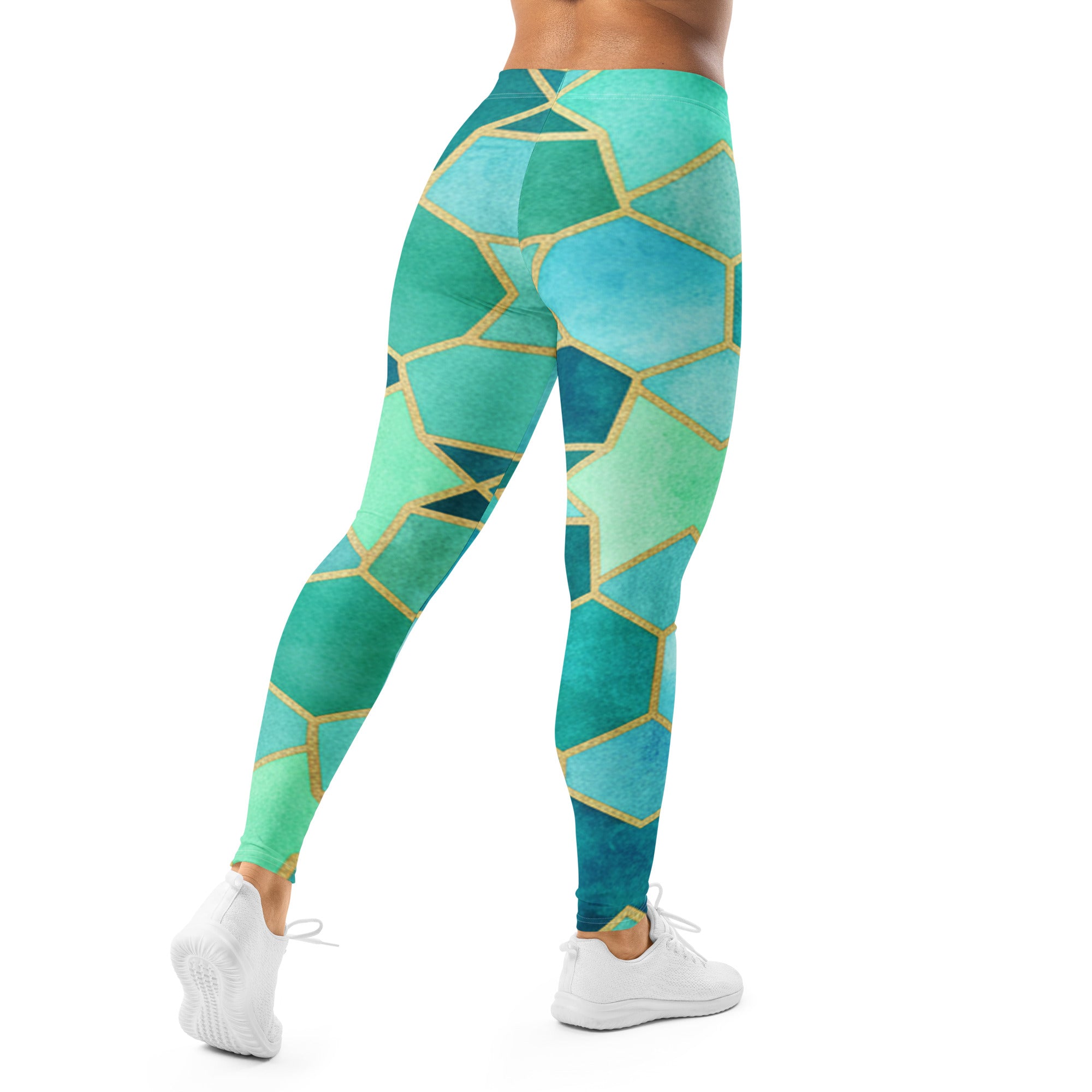 Women's watercolour lagoon printed leggings front view