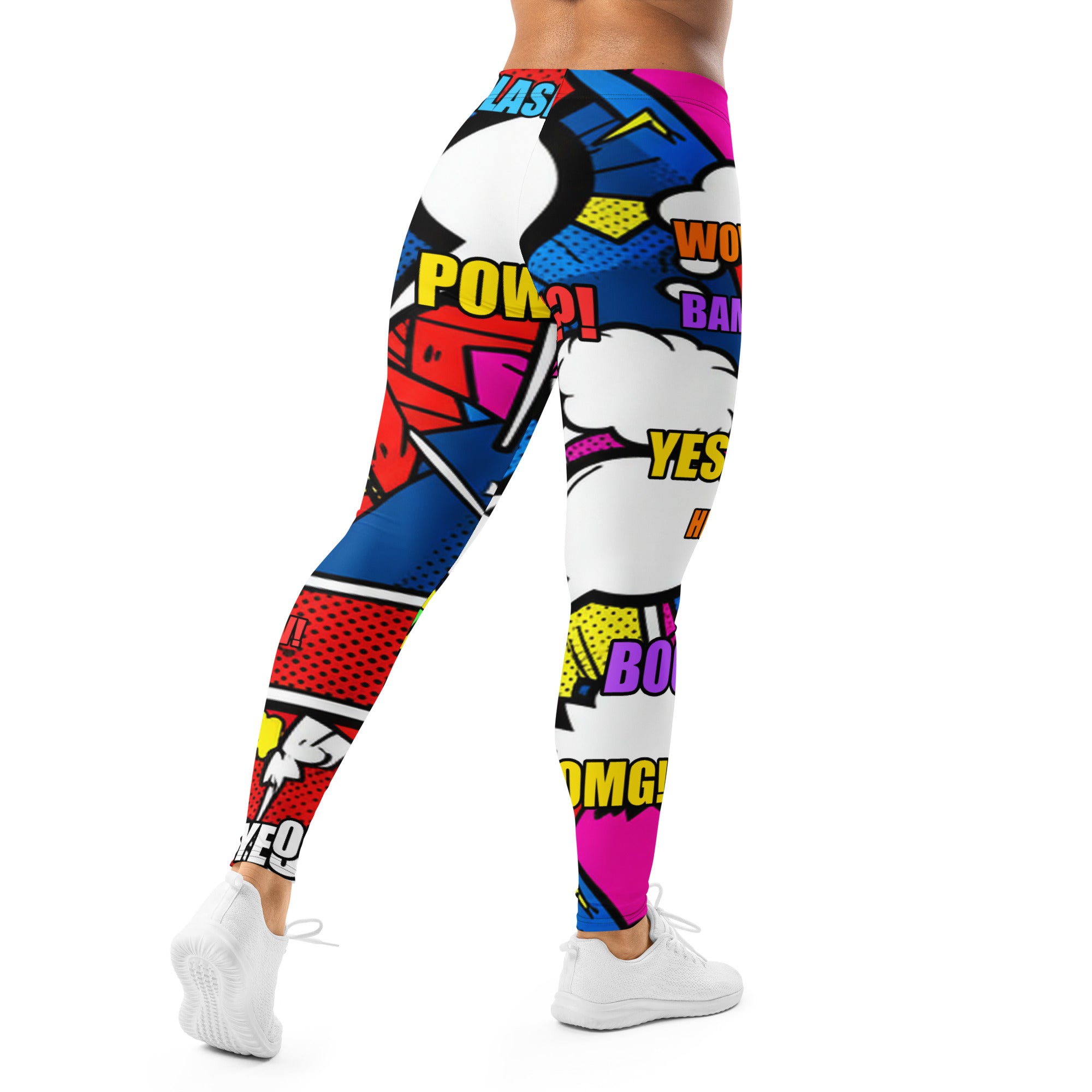 Women's comic strip ninja night printed leggings front view
