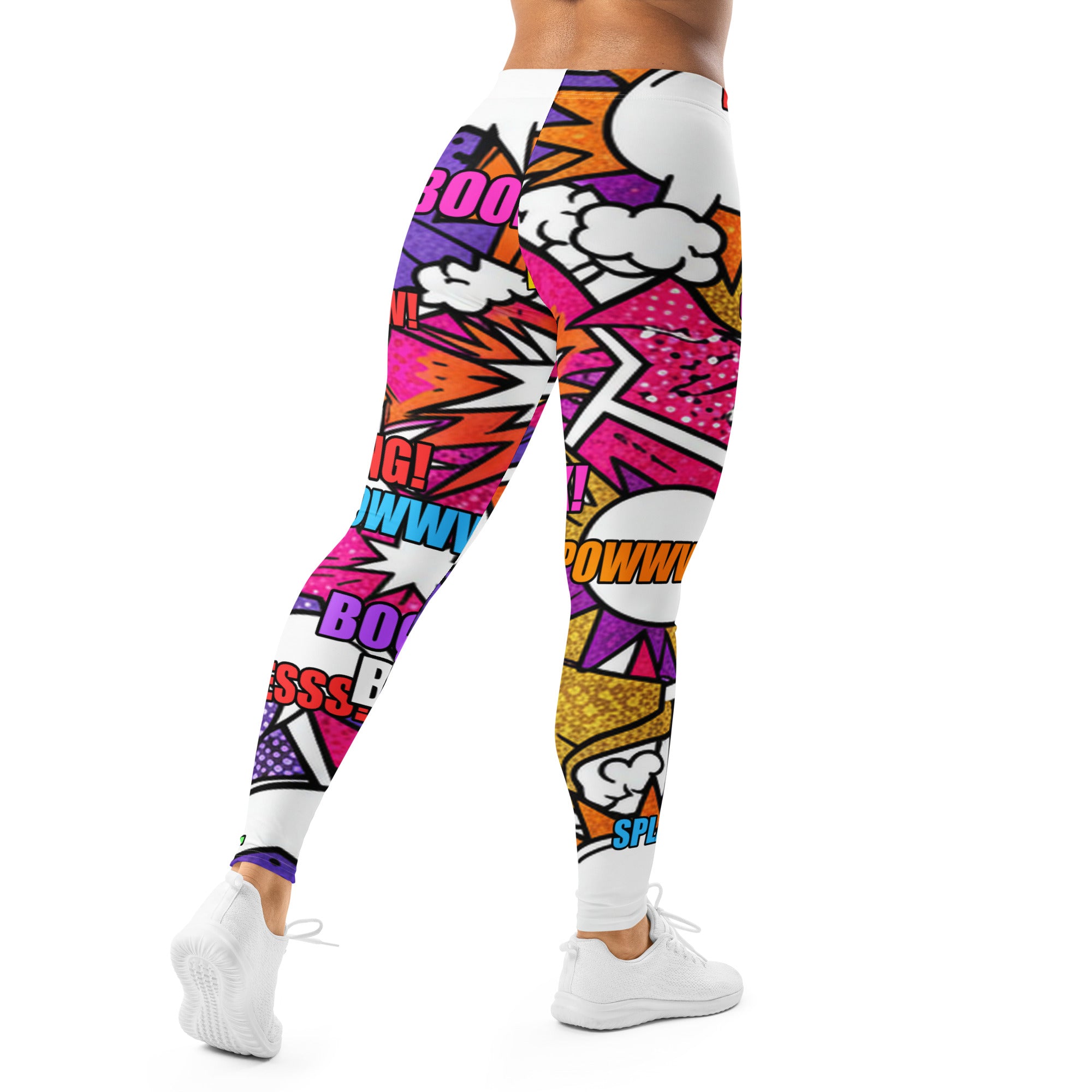 Women's comic strip disco funk printed leggings front view