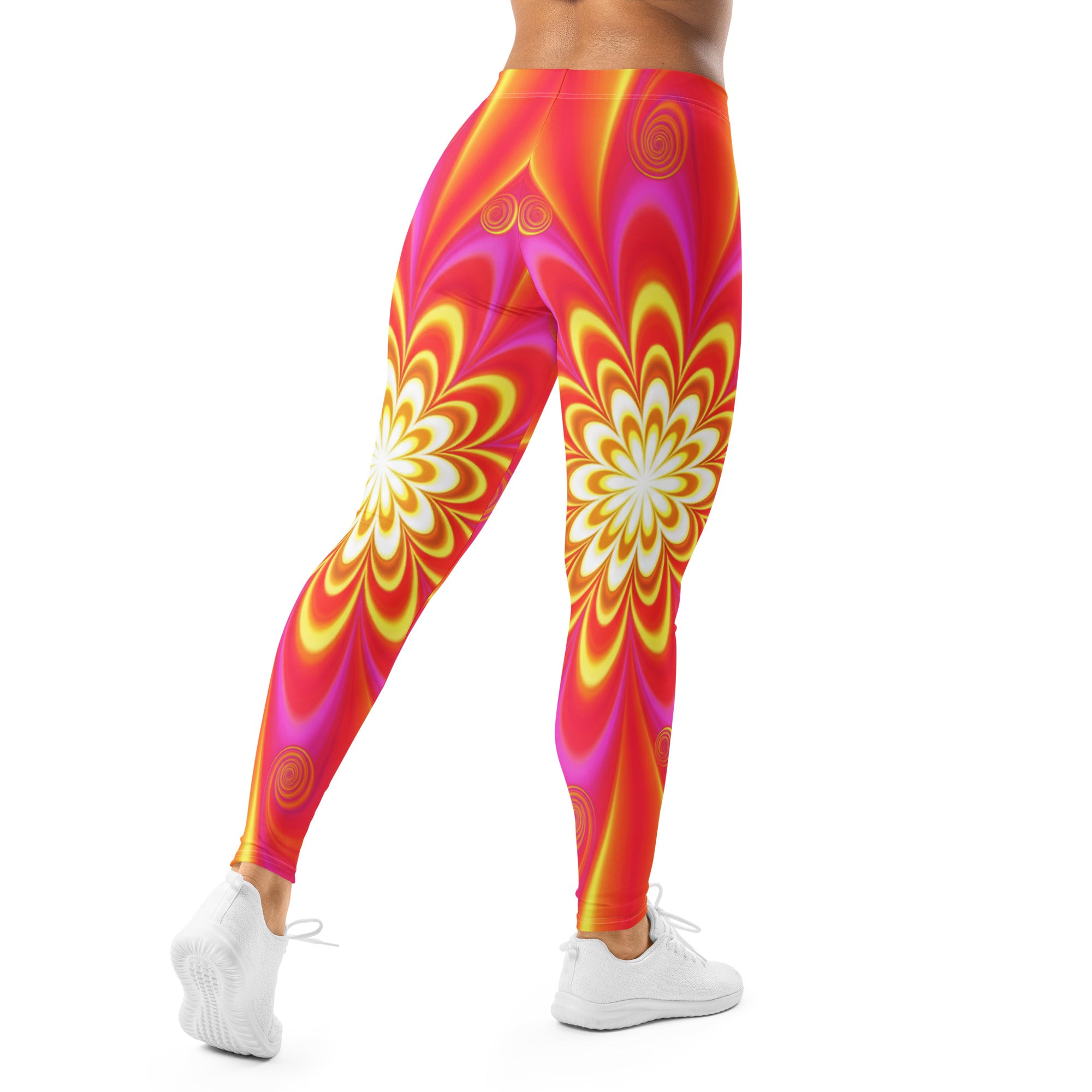 Women's psychedelic solar flare printed leggings front view