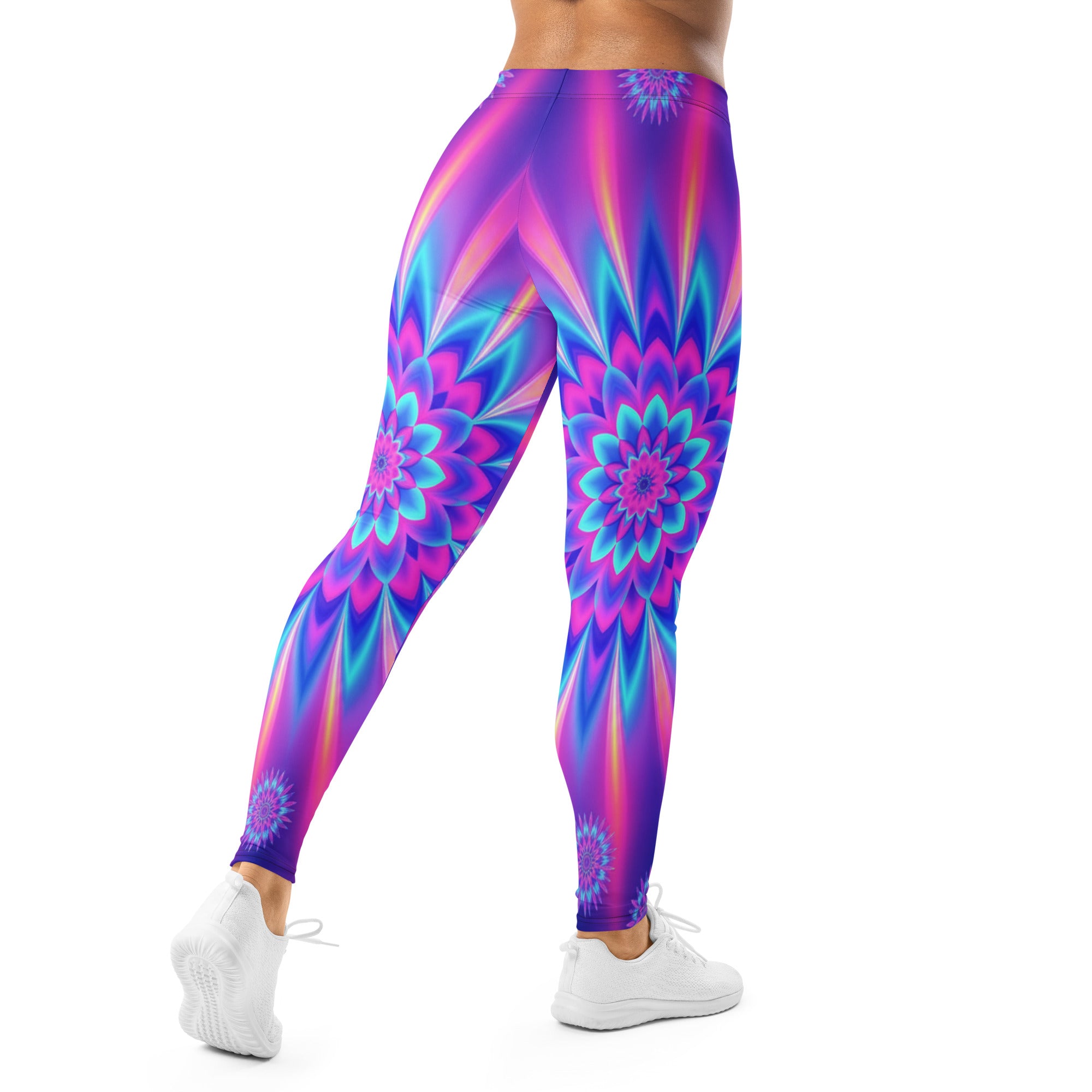 Women's psychedelic vaporwave dream printed leggings front view