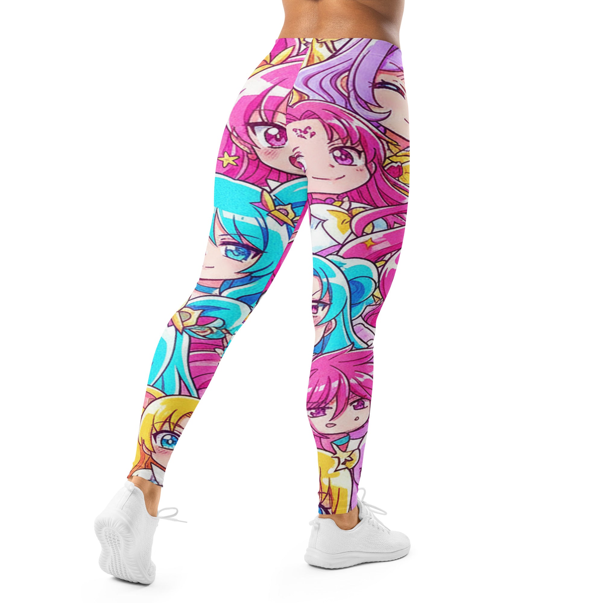 Women's anime collage magical girl printed leggings front view