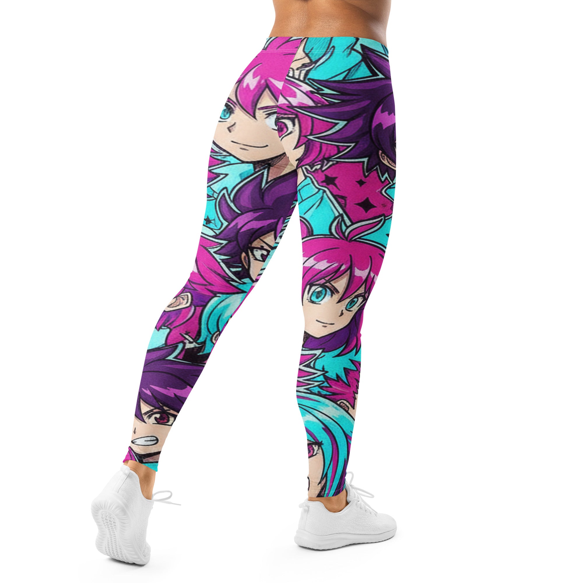 Women's anime collage cyberpunk printed leggings front view