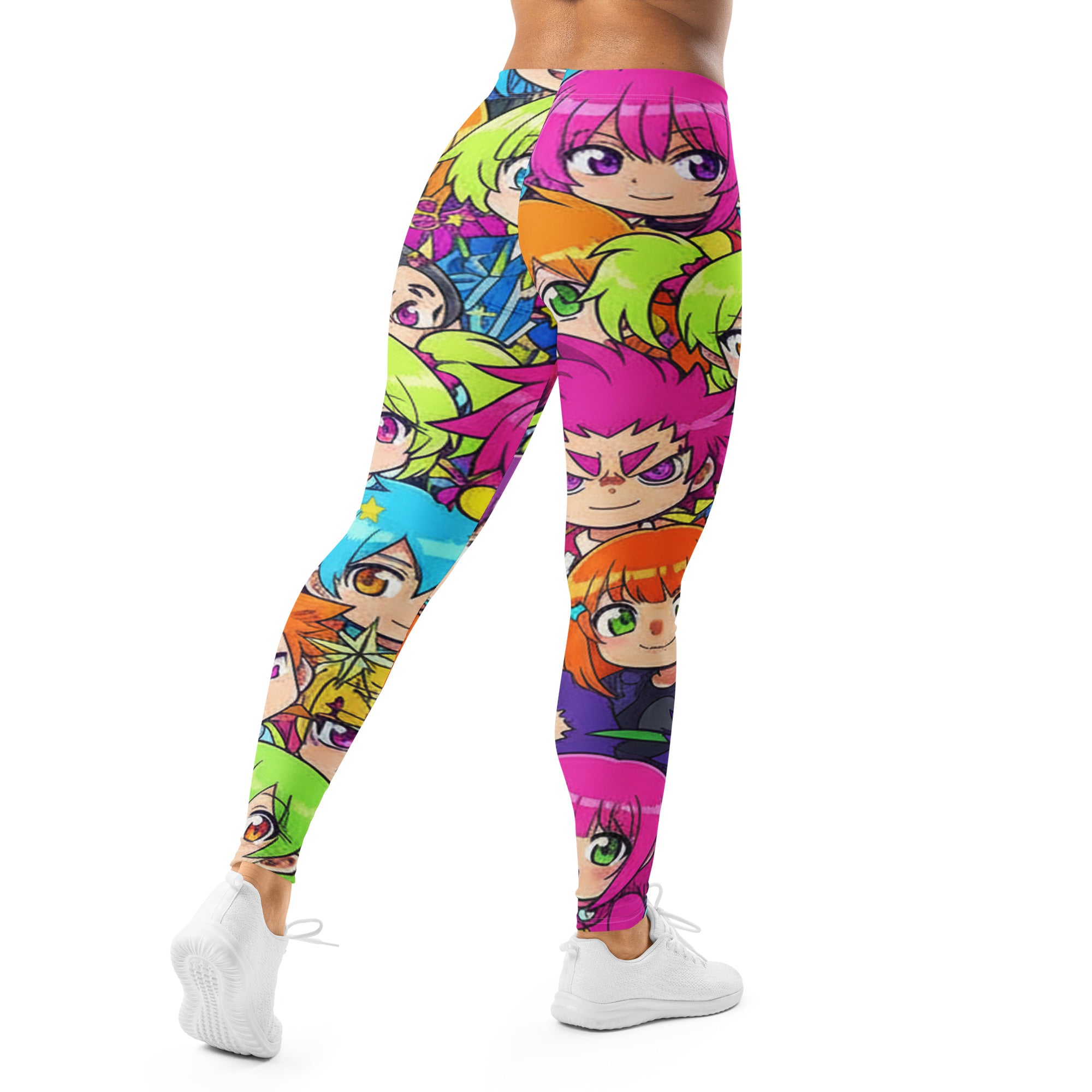 Women's anime collage chibi party printed leggings front view