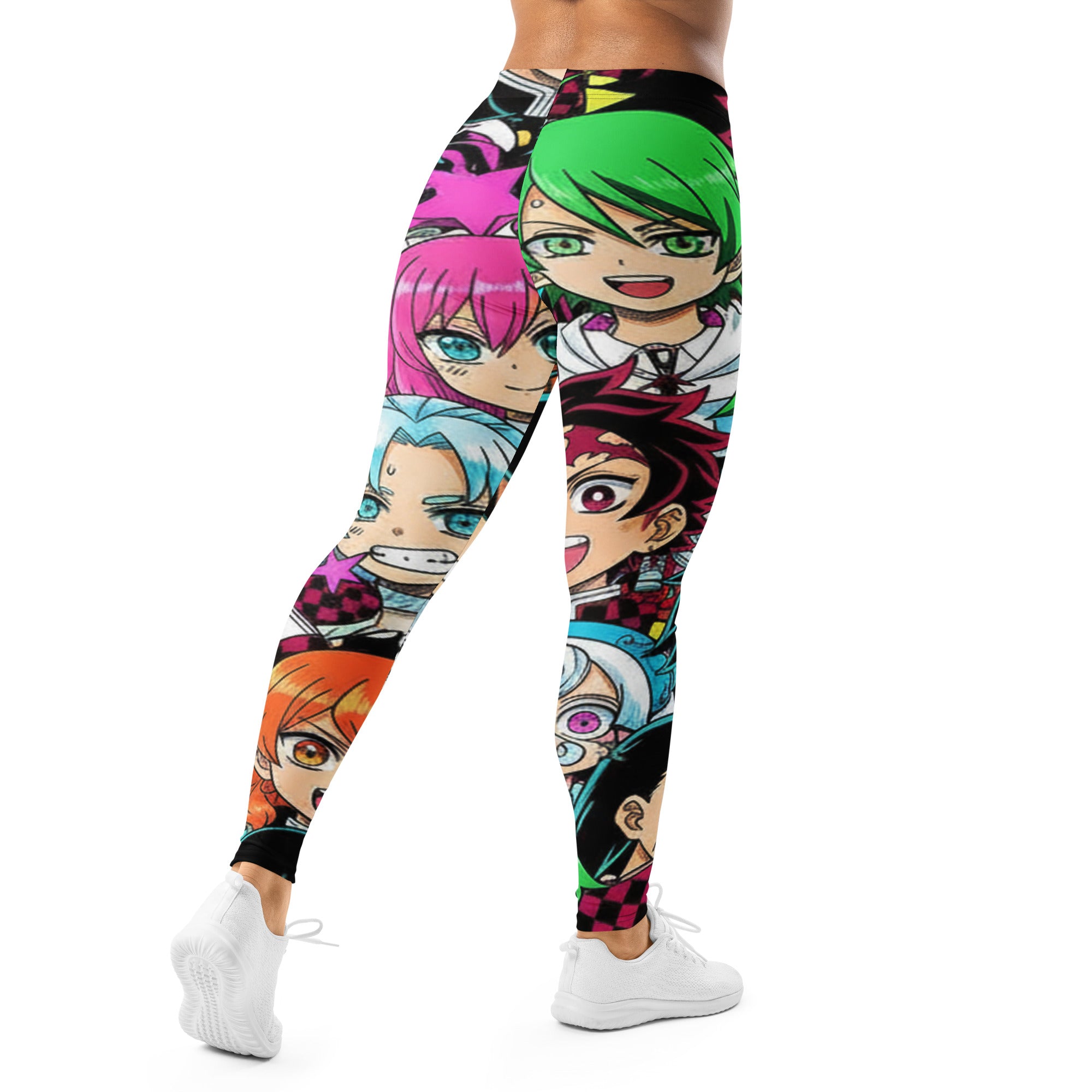 Women's anime collage demon slayer style printed leggings front view