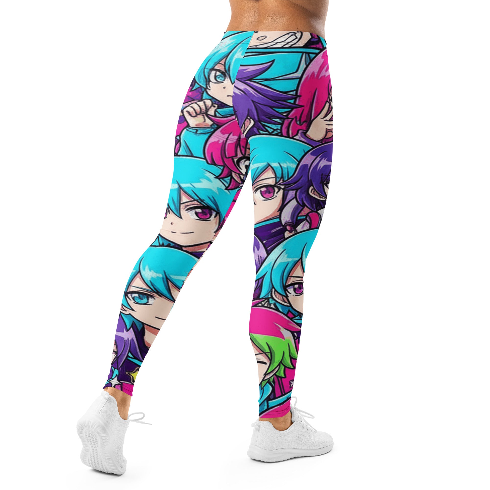 Women's anime collage cyberpunk printed leggings front view