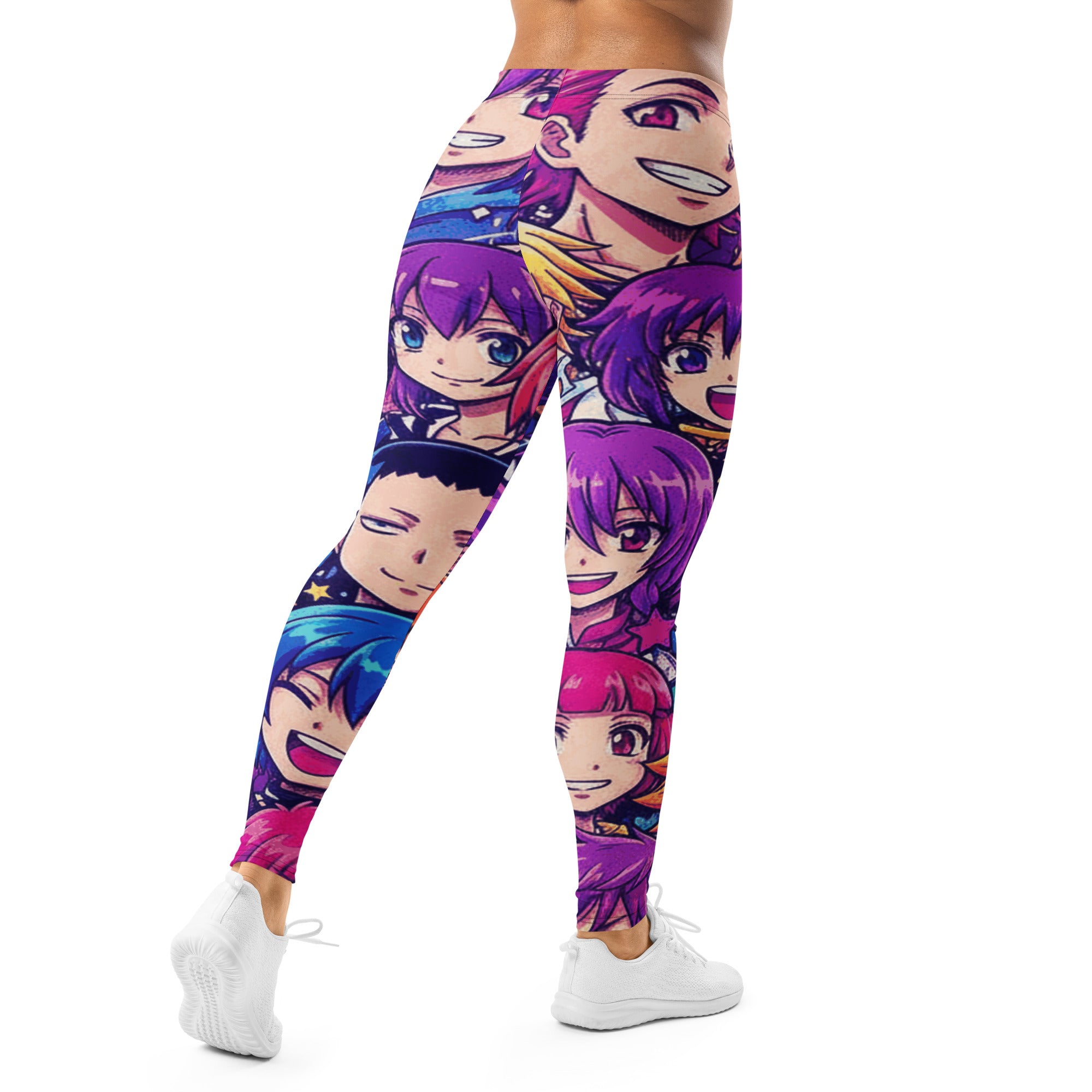 Women's anime collage galaxy hero printed leggings front view