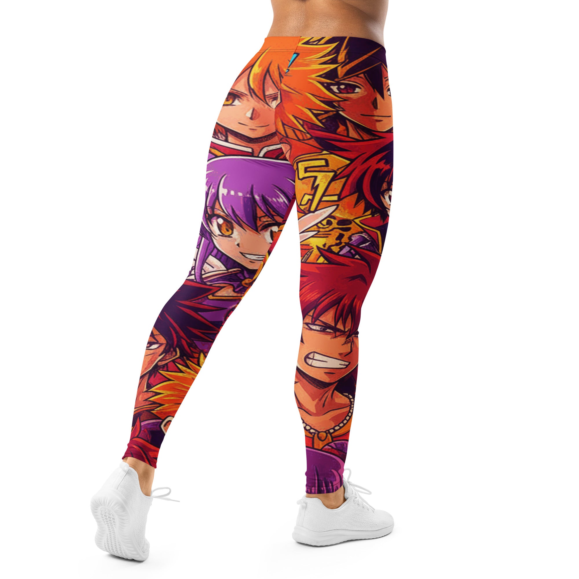 Women's anime collage sunset samurai printed leggings front view