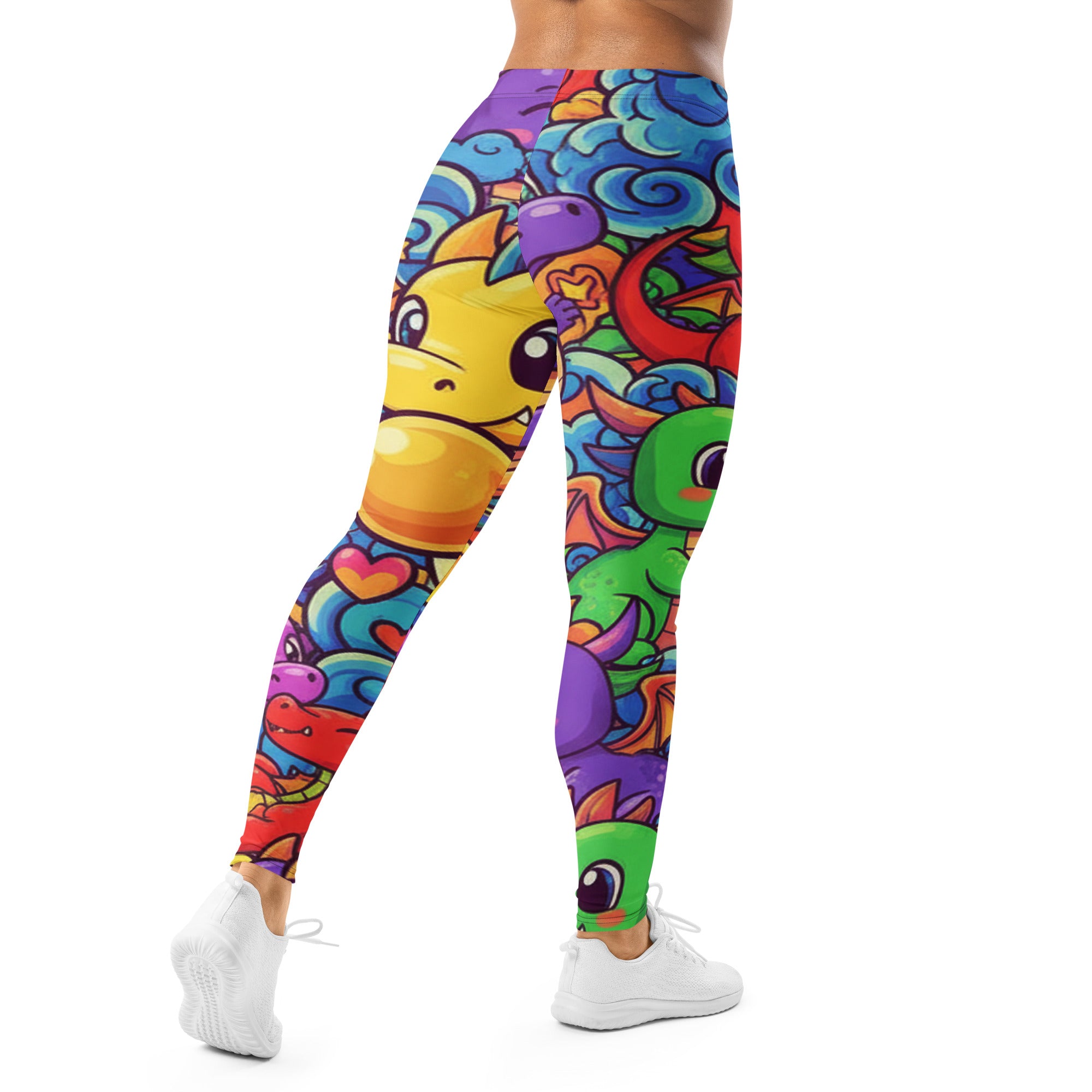 Women's vibrant dragon fantasy printed leggings front view
