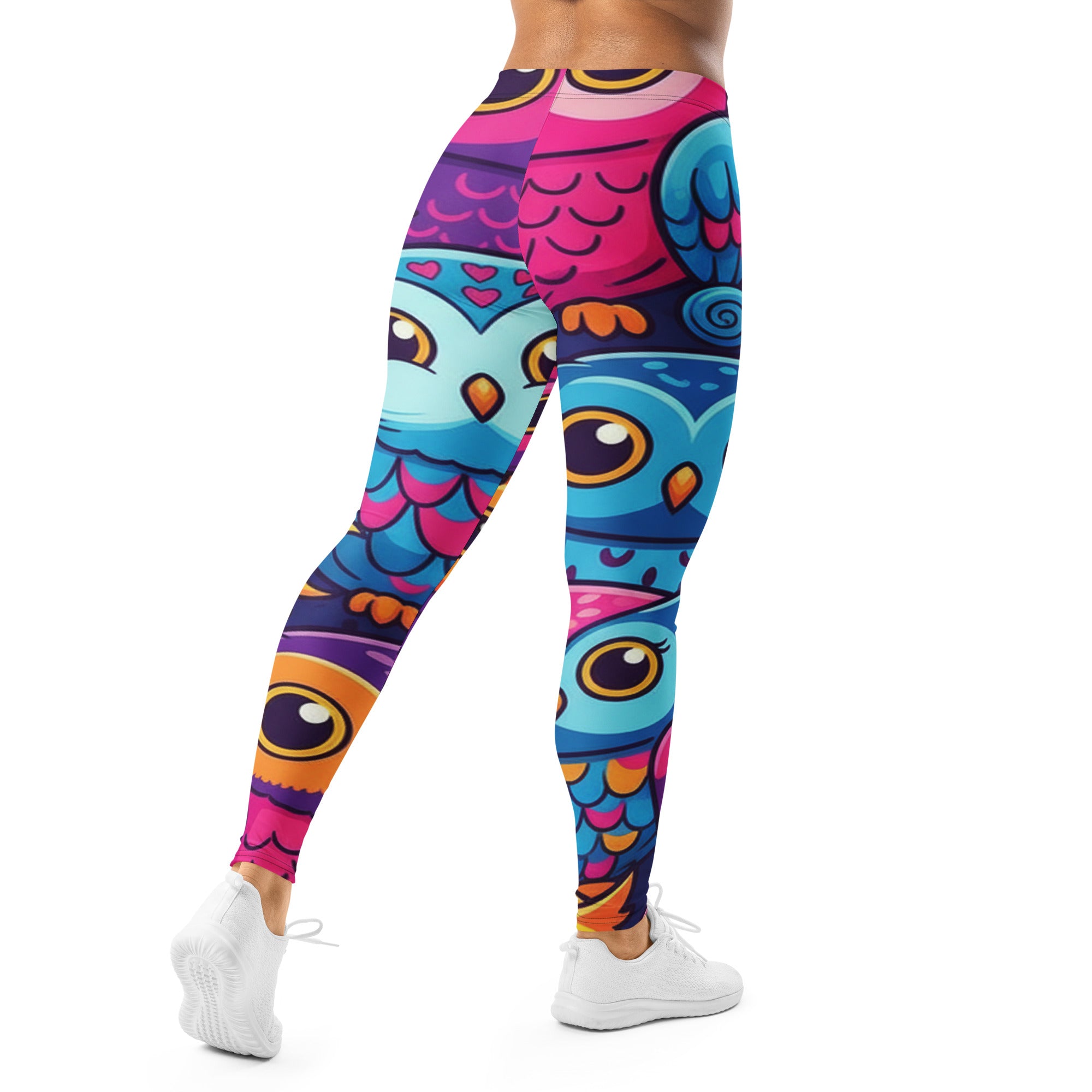 Women's vibrant owl night printed leggings front view