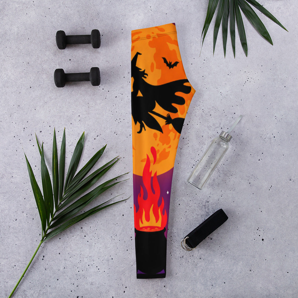 Witching Hour Cauldron Leggings featuring a vibrant, spooky cauldron design from GearBunch Leggings.