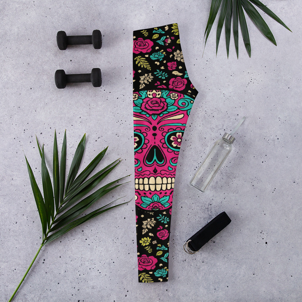 Women's sugar skull botanica printed leggings front view