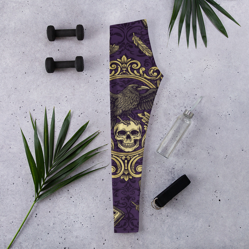 Women's charcoal raven damask leggings front view
