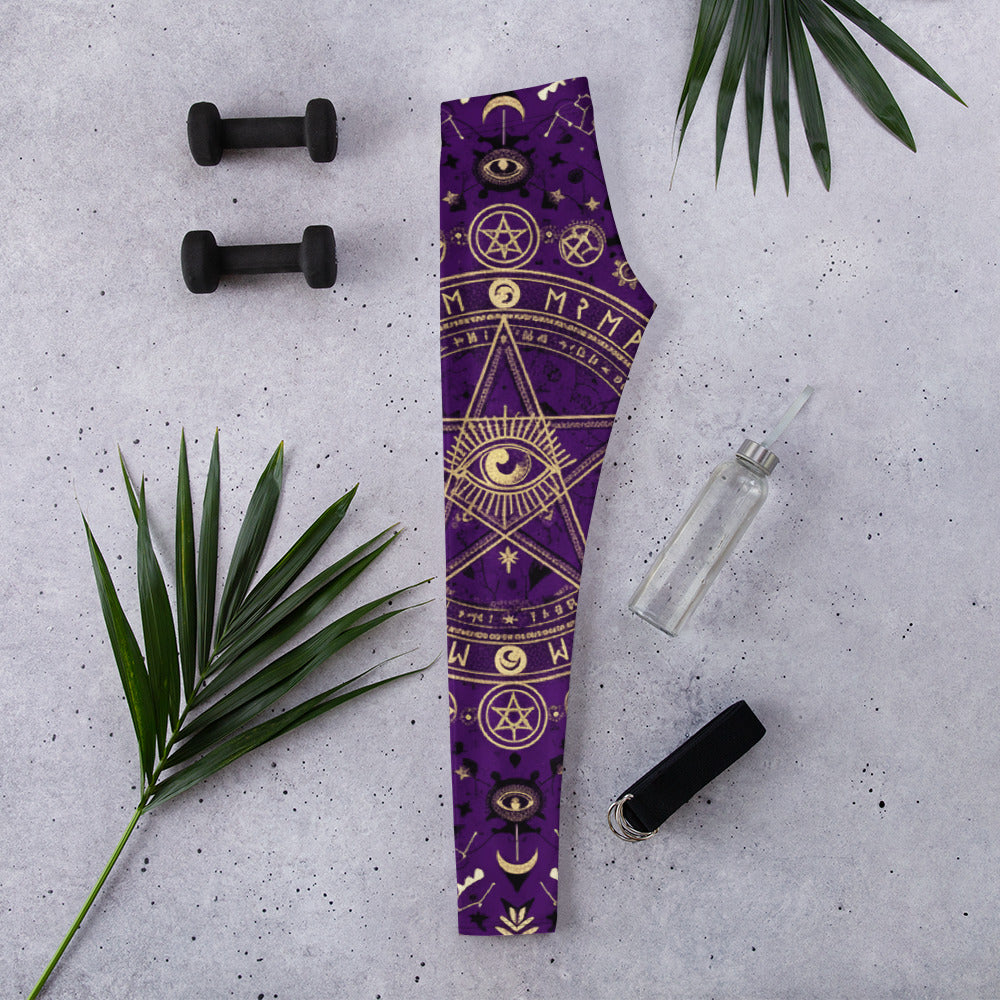 Women's pentagram geometric mystic printed leggings front view