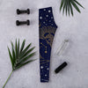 Detailed all-over print of celestial cats and constellations on midnight blue Black Cat Constellation Leggings by GearBunch