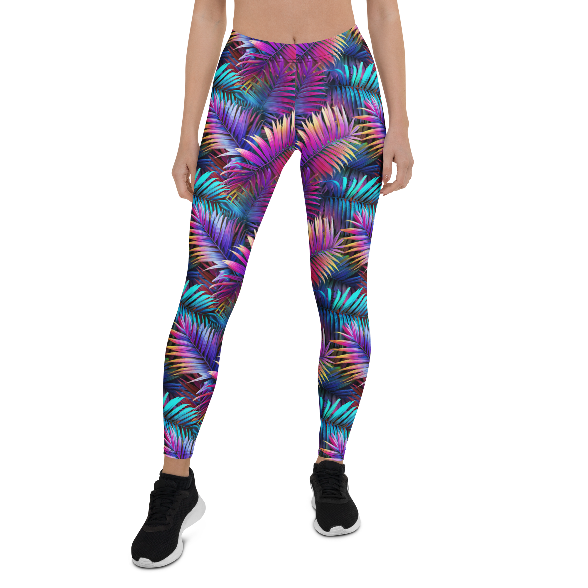 Neon Palm Leggings Front View