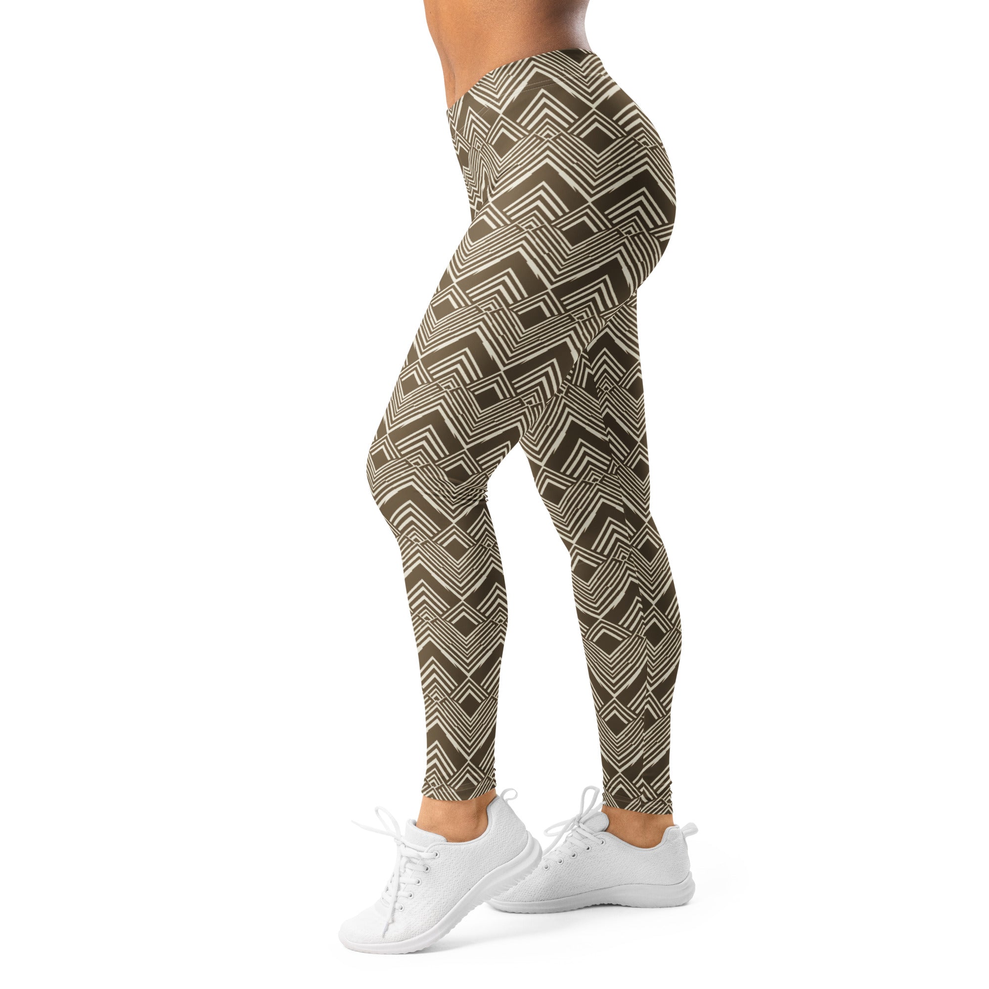 Women's brown cream stripes leggings front view