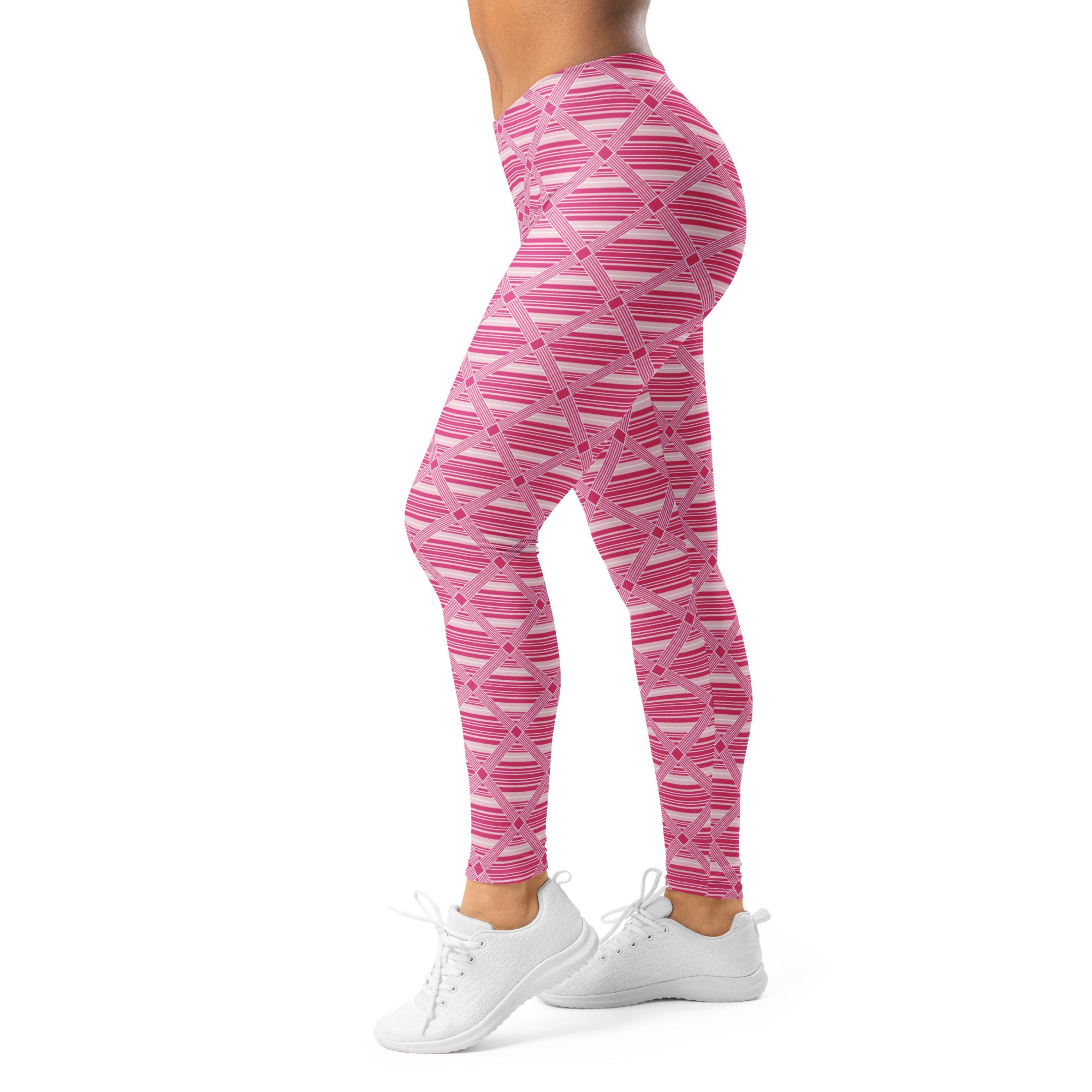 Women's pink preppy stripes leggings front view
