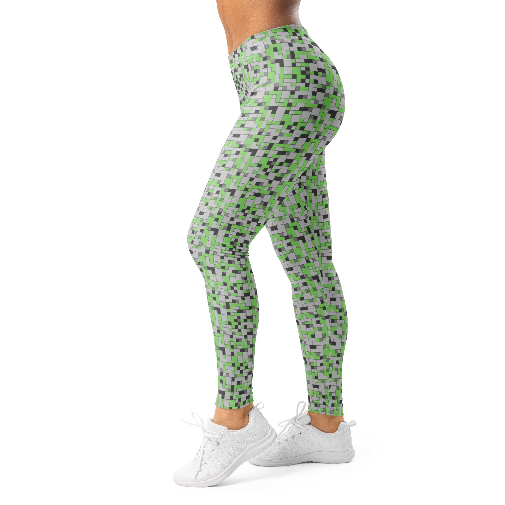 Women's green geometric leggings front view