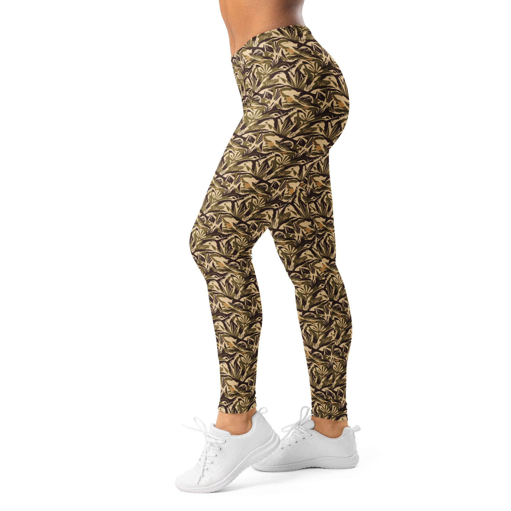 Women's abstract desert landscape printed leggings front view