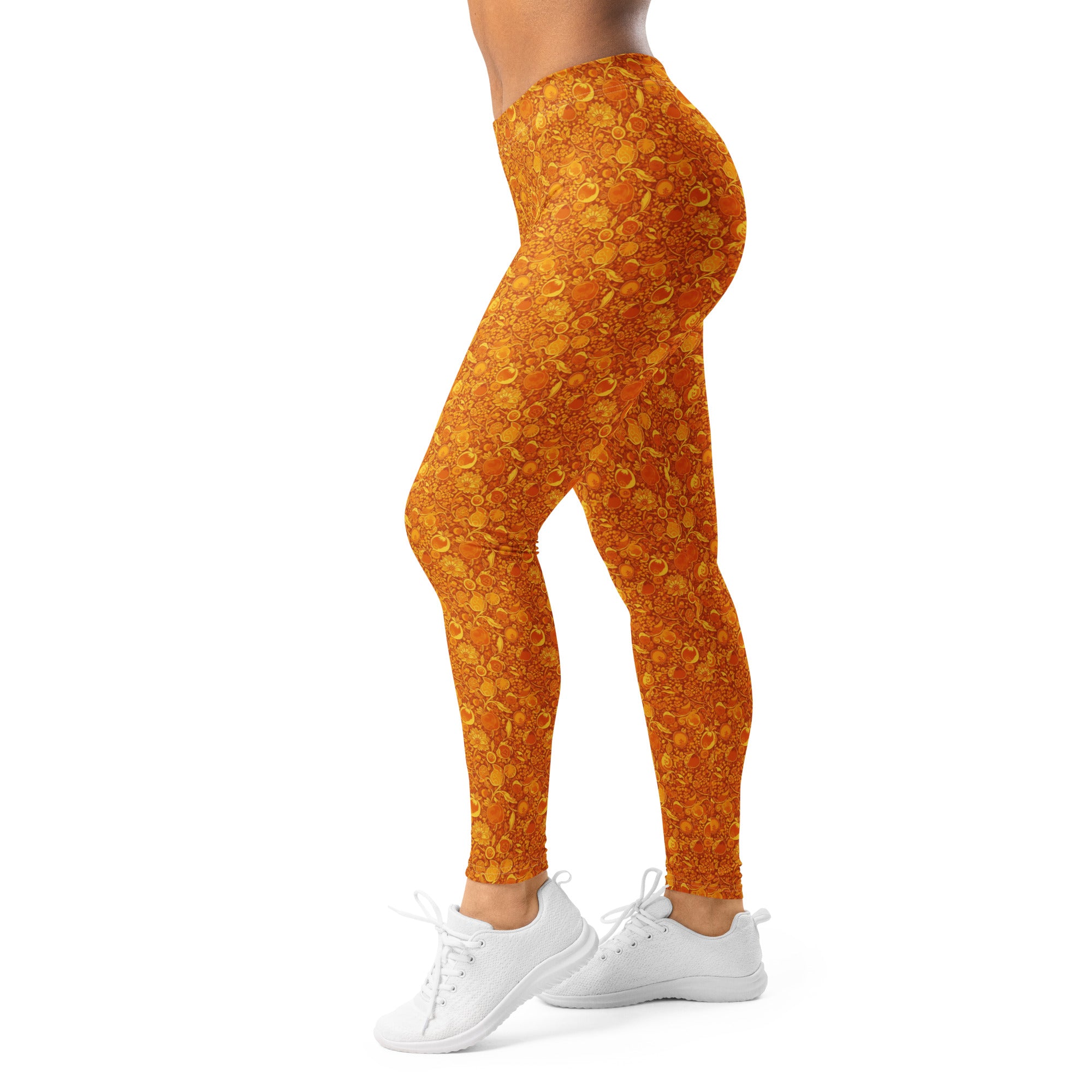 Women's fruit market still life printed leggings front view