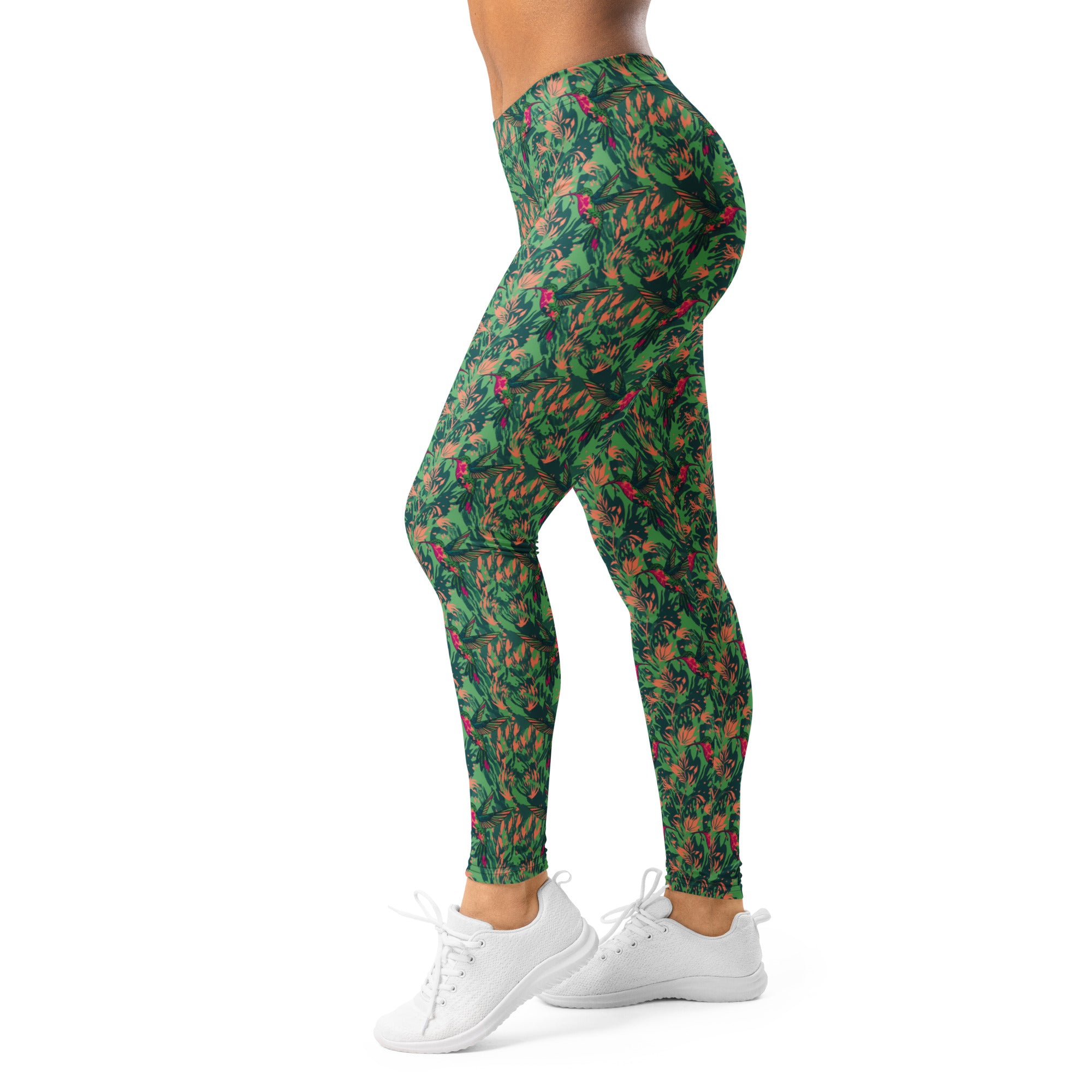 Women's ruby-throated hummingbird leggings front view