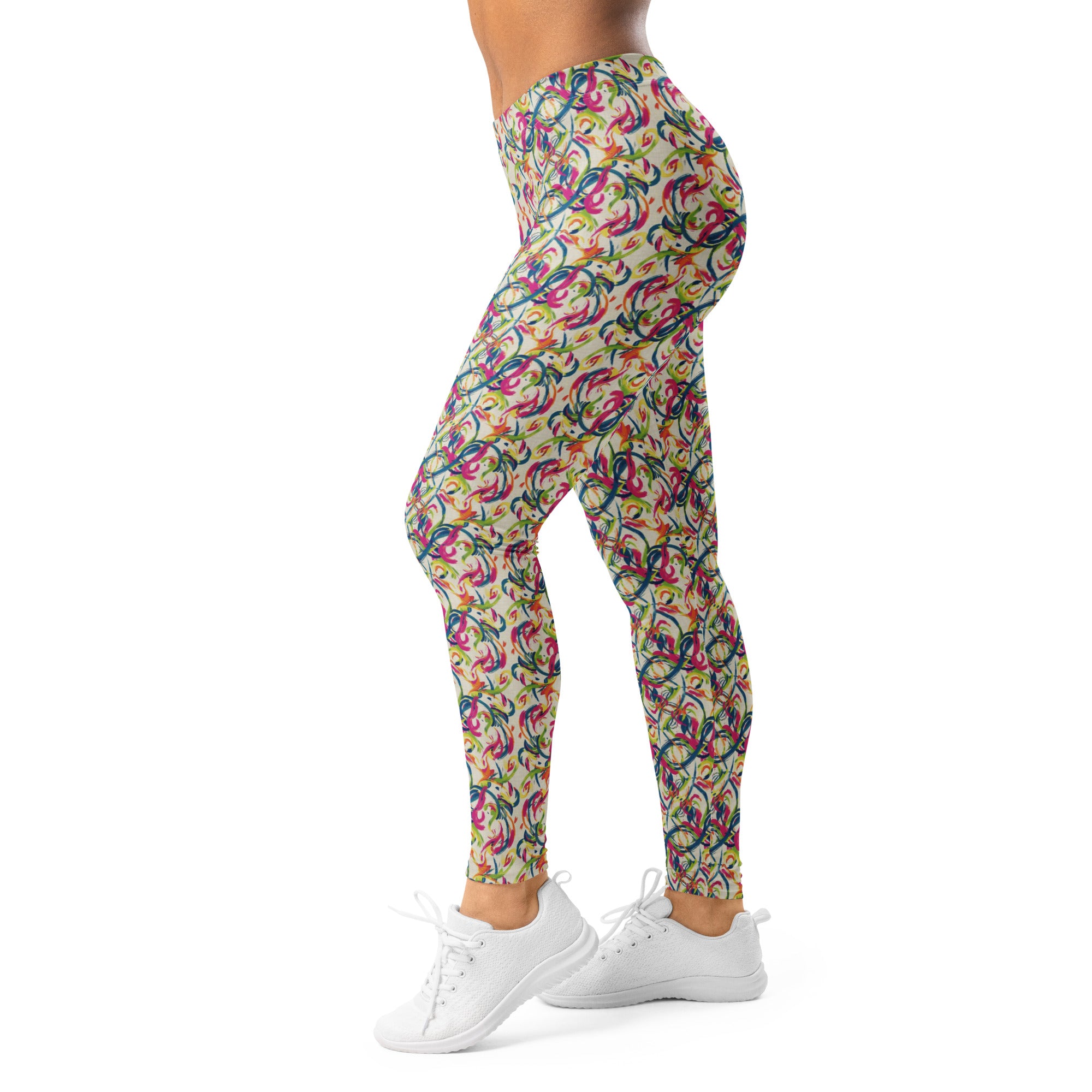 Women's white ciao bella script leggings front view