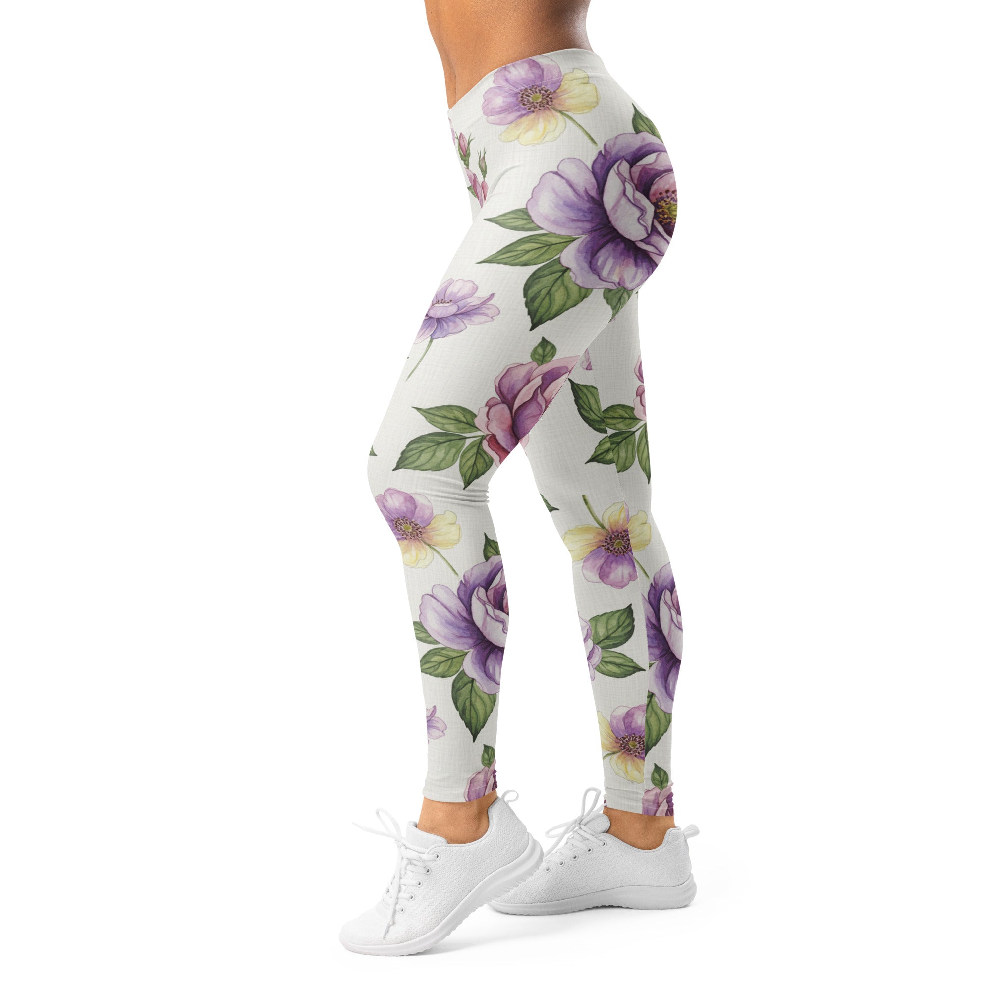 Women's watercolour wildflowers leggings front view