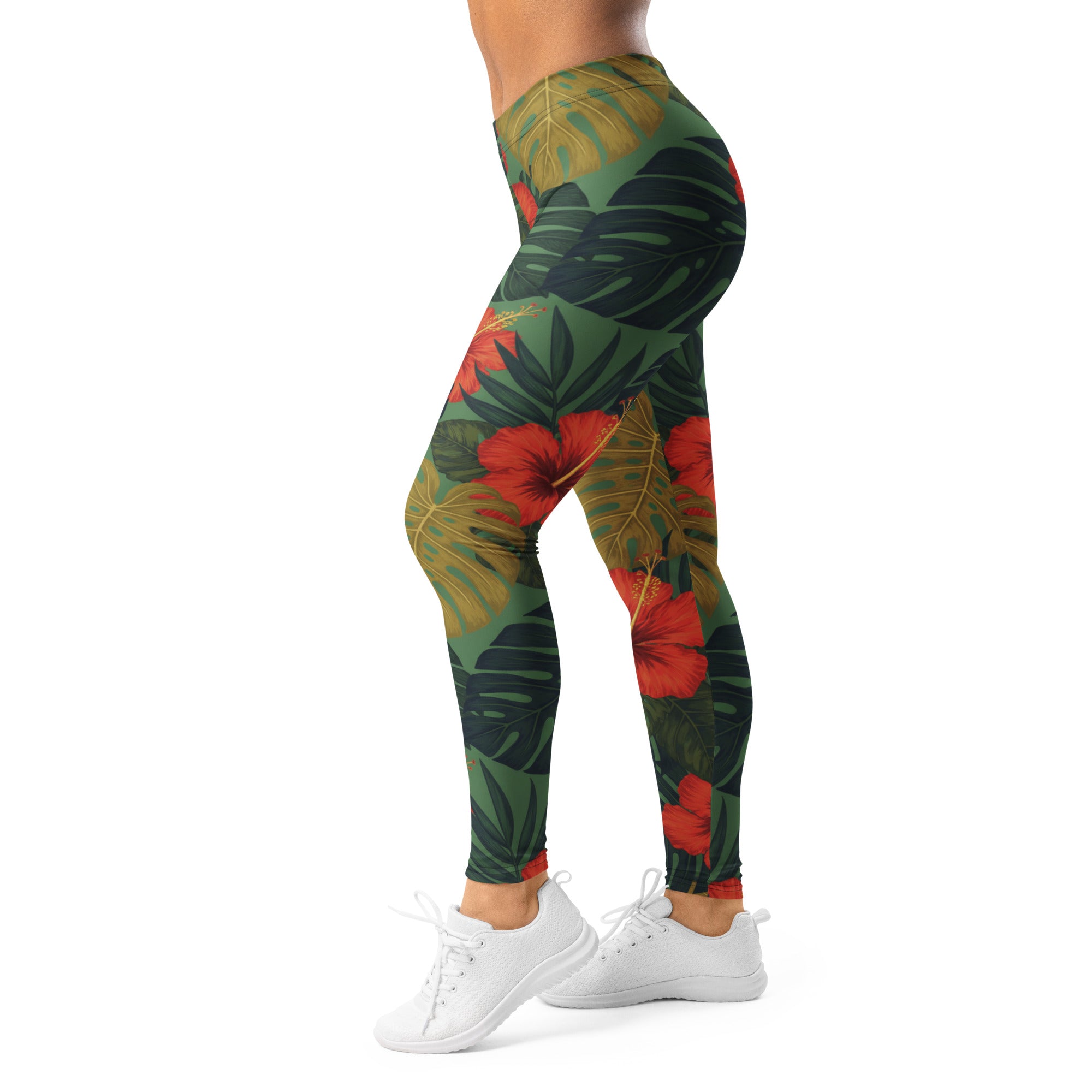 Women's tropical leaves leggings front view