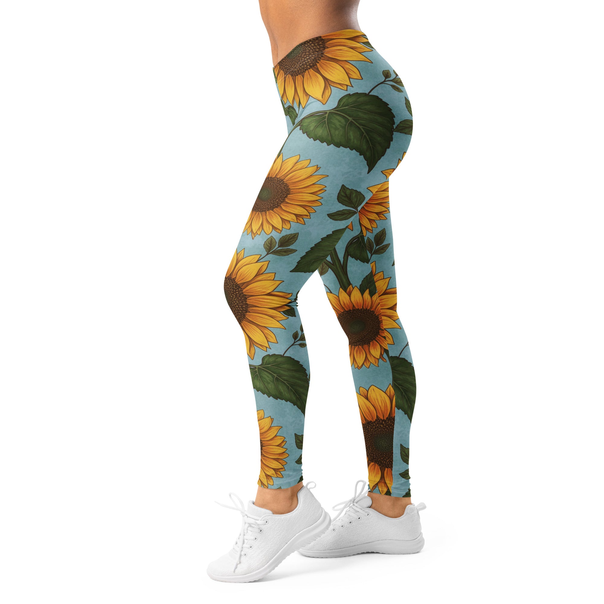 Women's sunflower fields printed leggings front view
