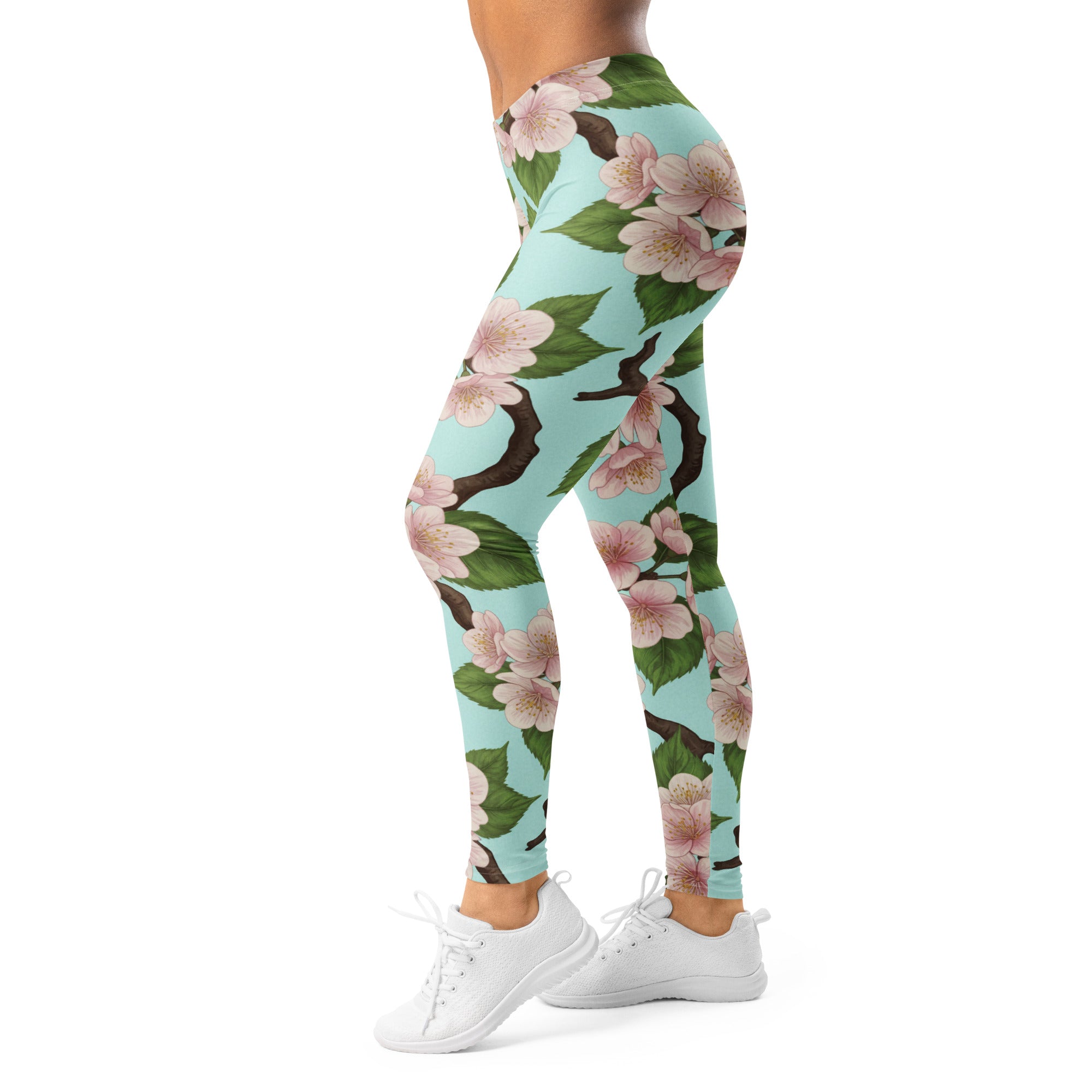 Women's cherry blossom branches leggings front view