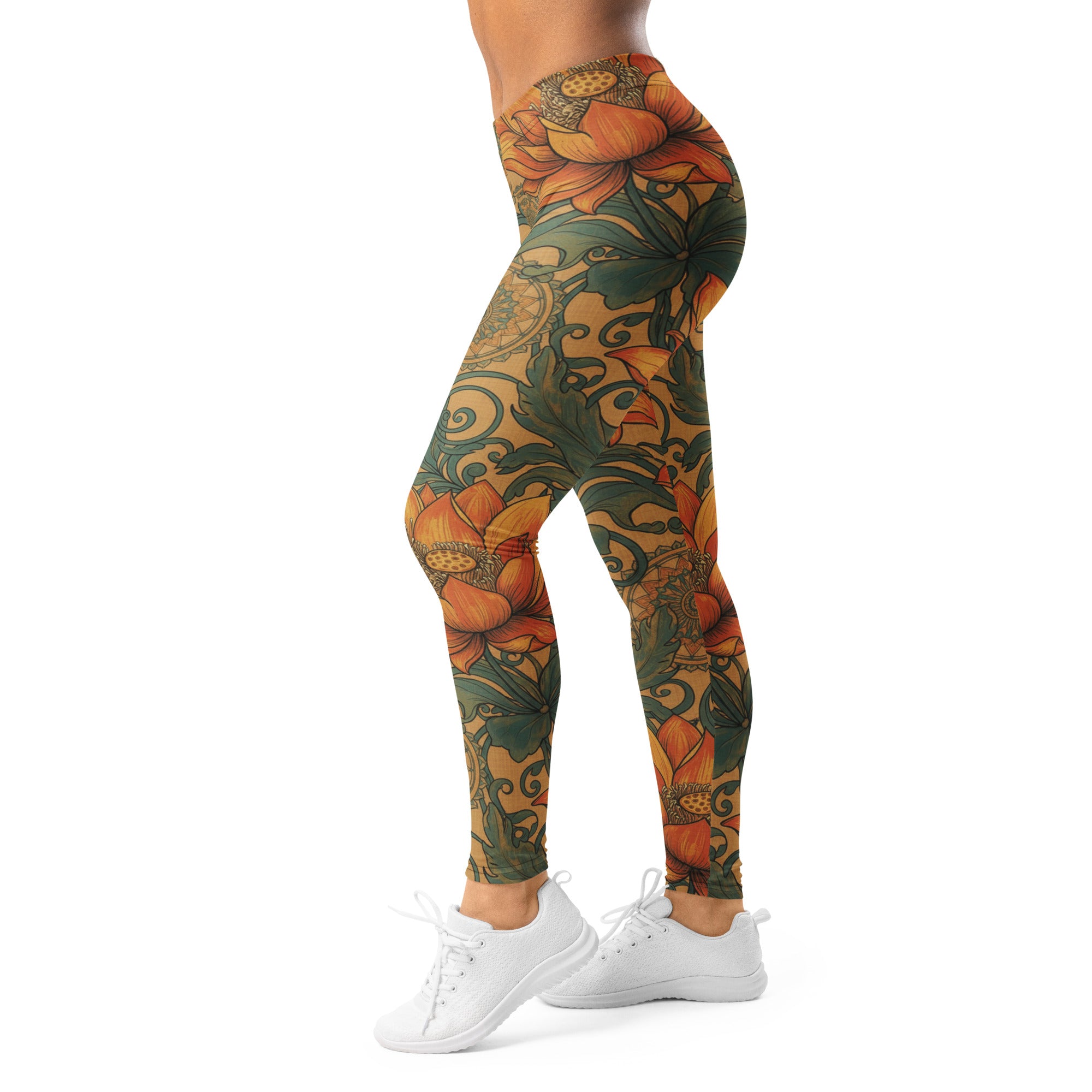 Women's lotus and mandalas print leggings front view