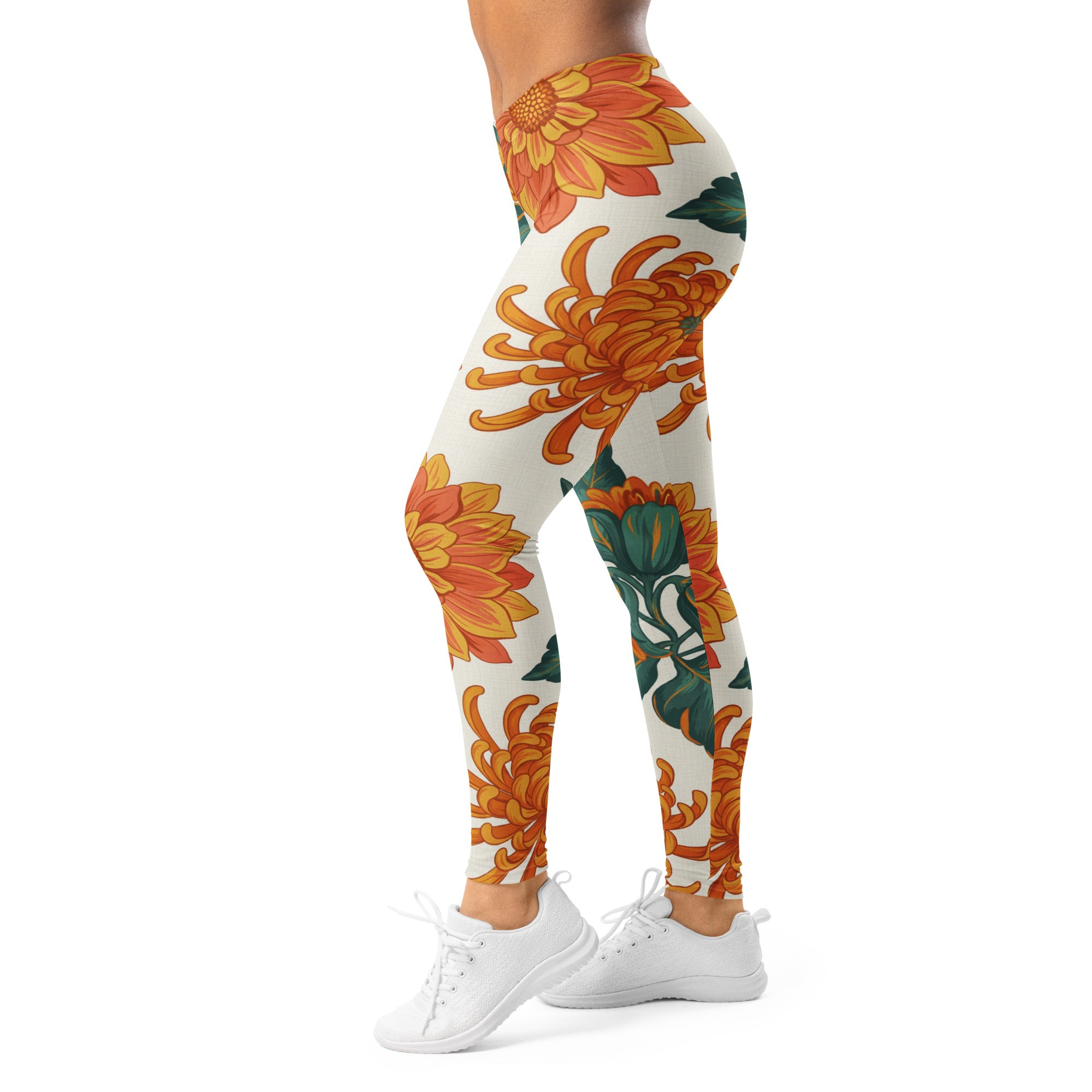 Women's retro floral seventies printed leggings front view