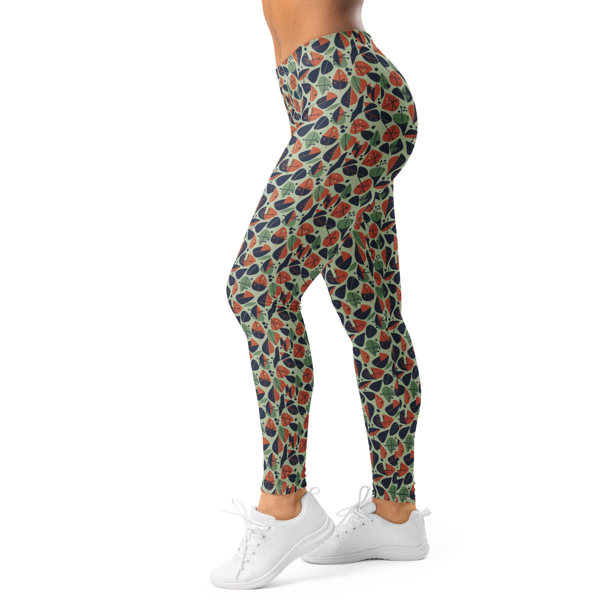 Women's geometric leaves printed leggings front view