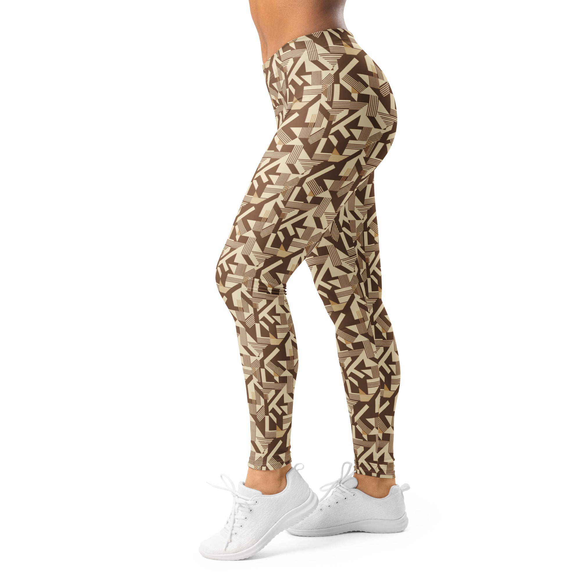 Women's brown cream stripes leggings front view