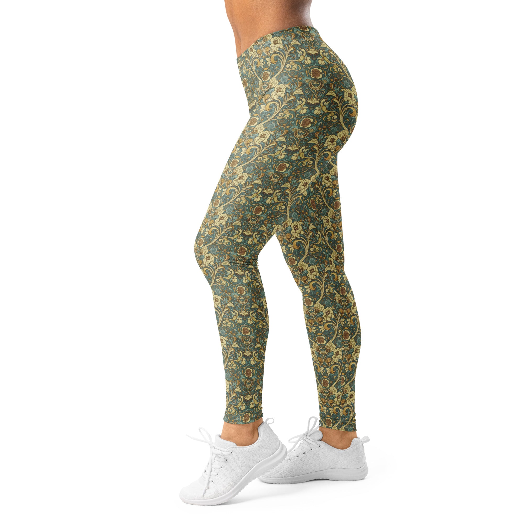 Women's art nouveau fairytale pattern leggings front view