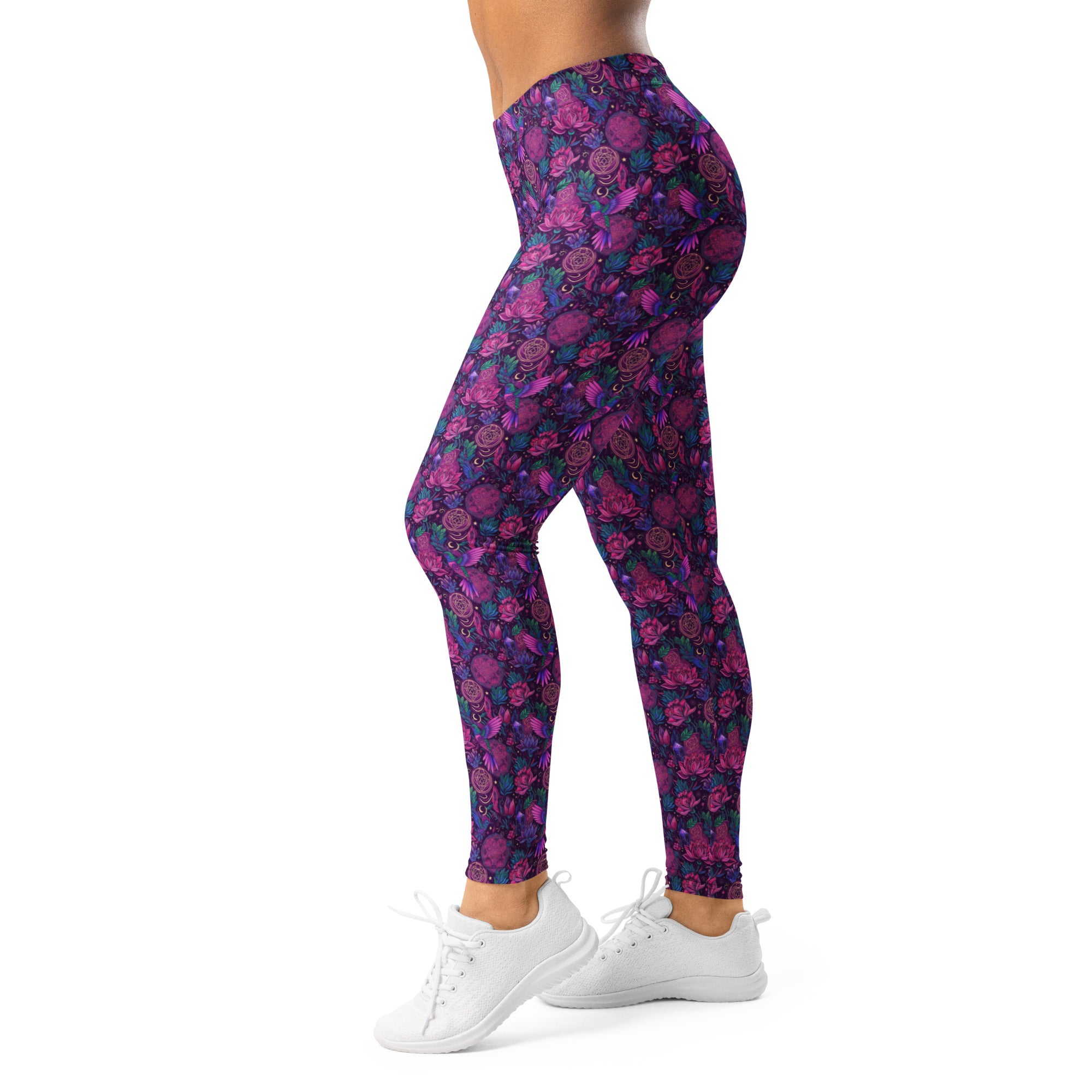 Women's hummingbird divination art printed leggings front view