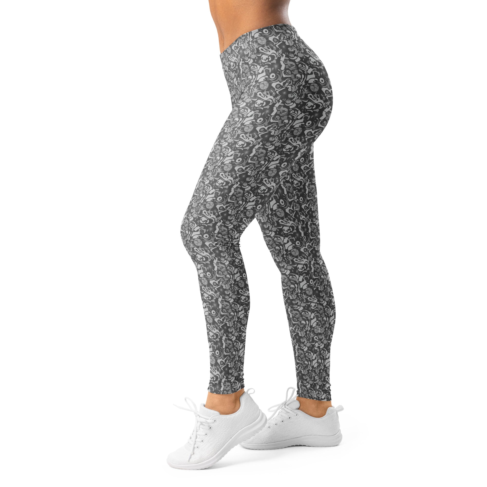 Women's grey abstract leggings front view