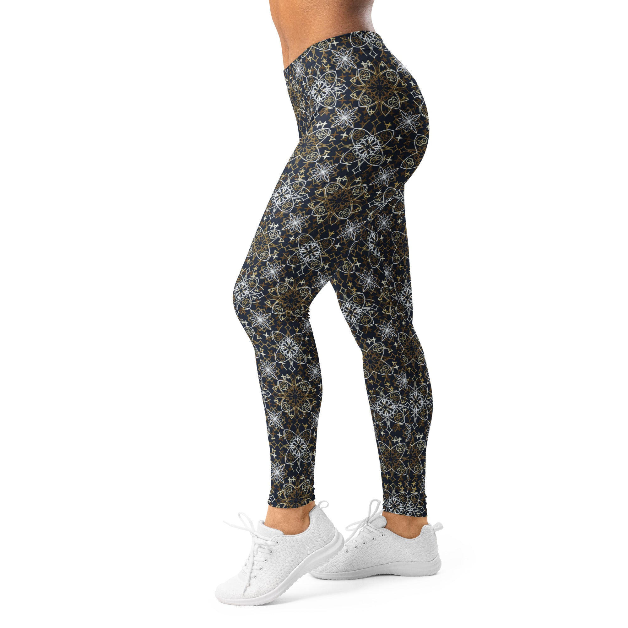 Women's cross mandala printed leggings front view