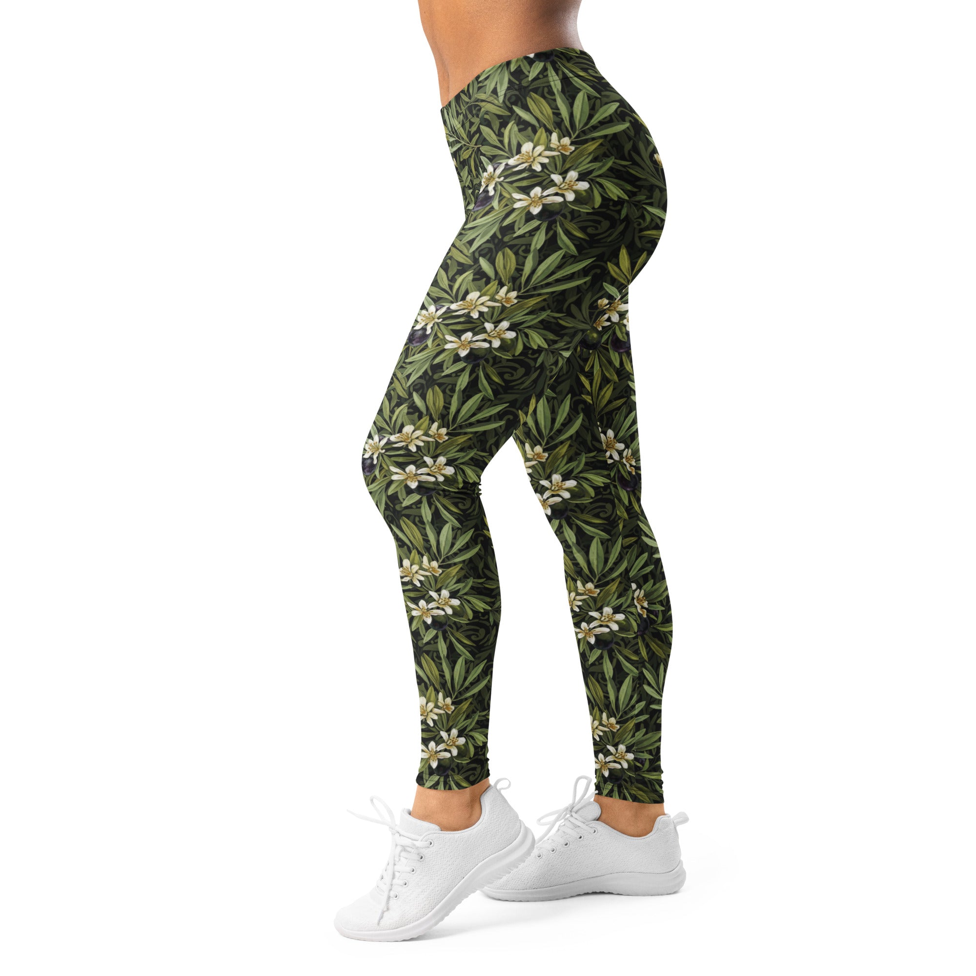 Women's olive branch botanical leggings front view