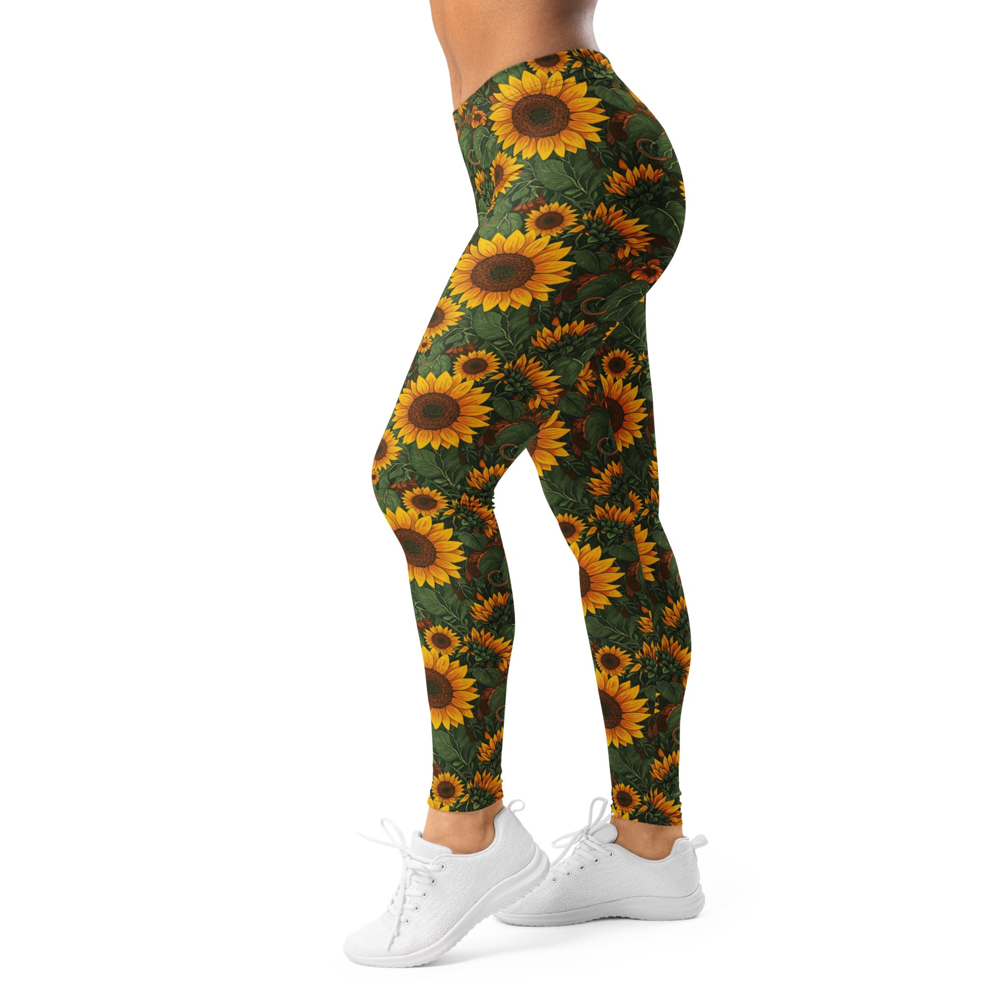 Women's sunflower cross printed leggings front view