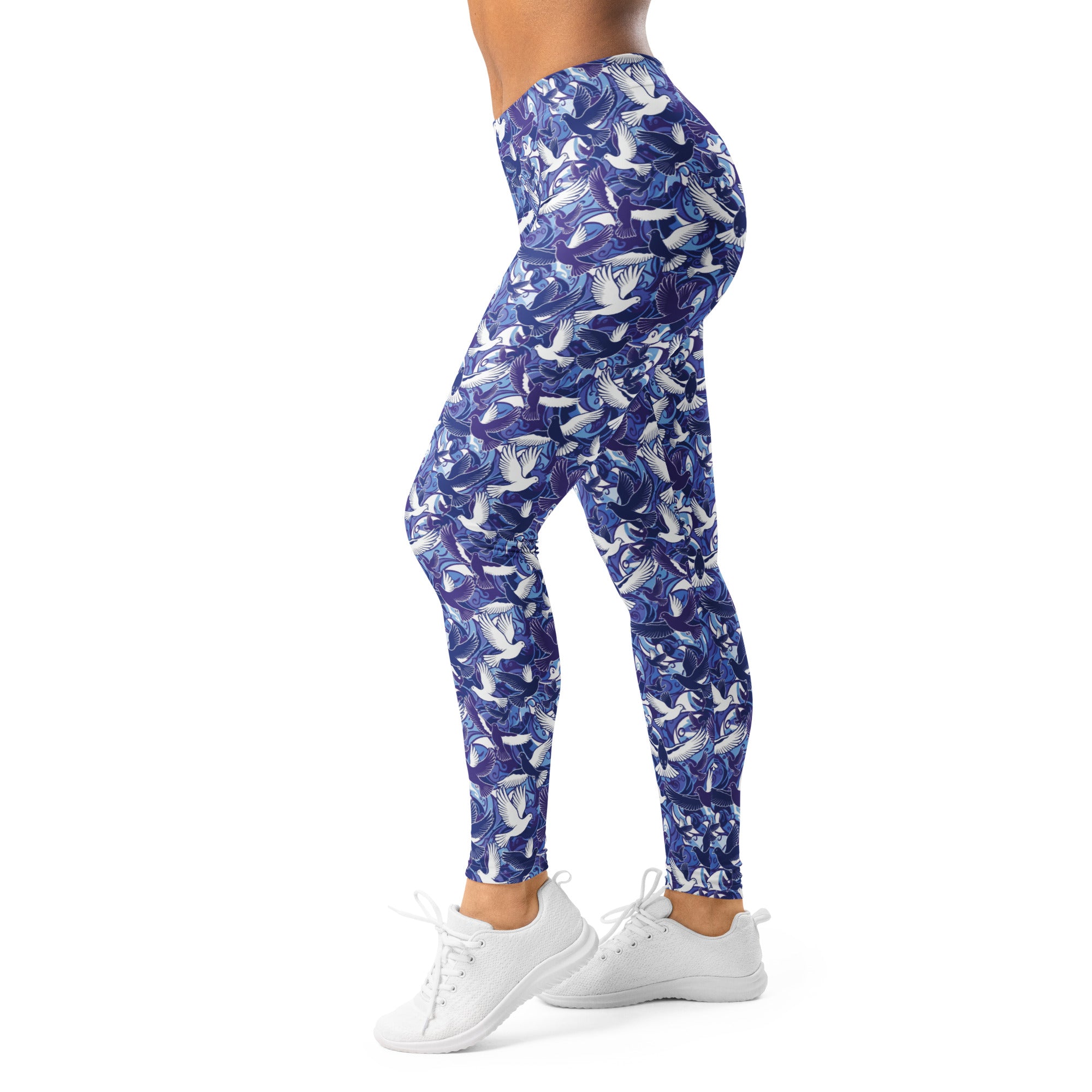 Women's dove in flight printed leggings front view
