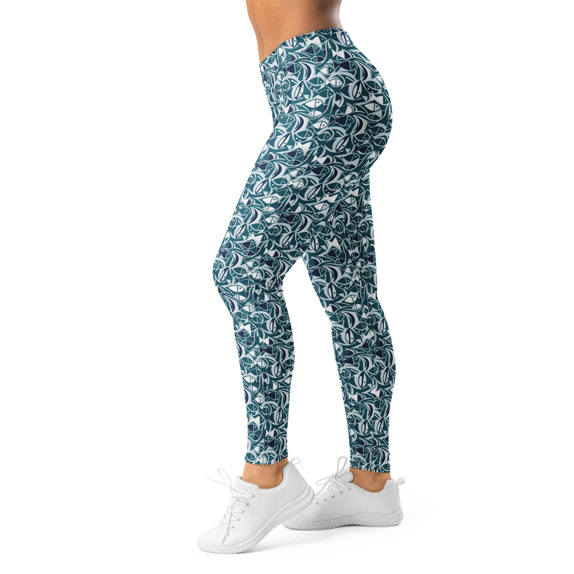 Women's fish and waves printed leggings front view