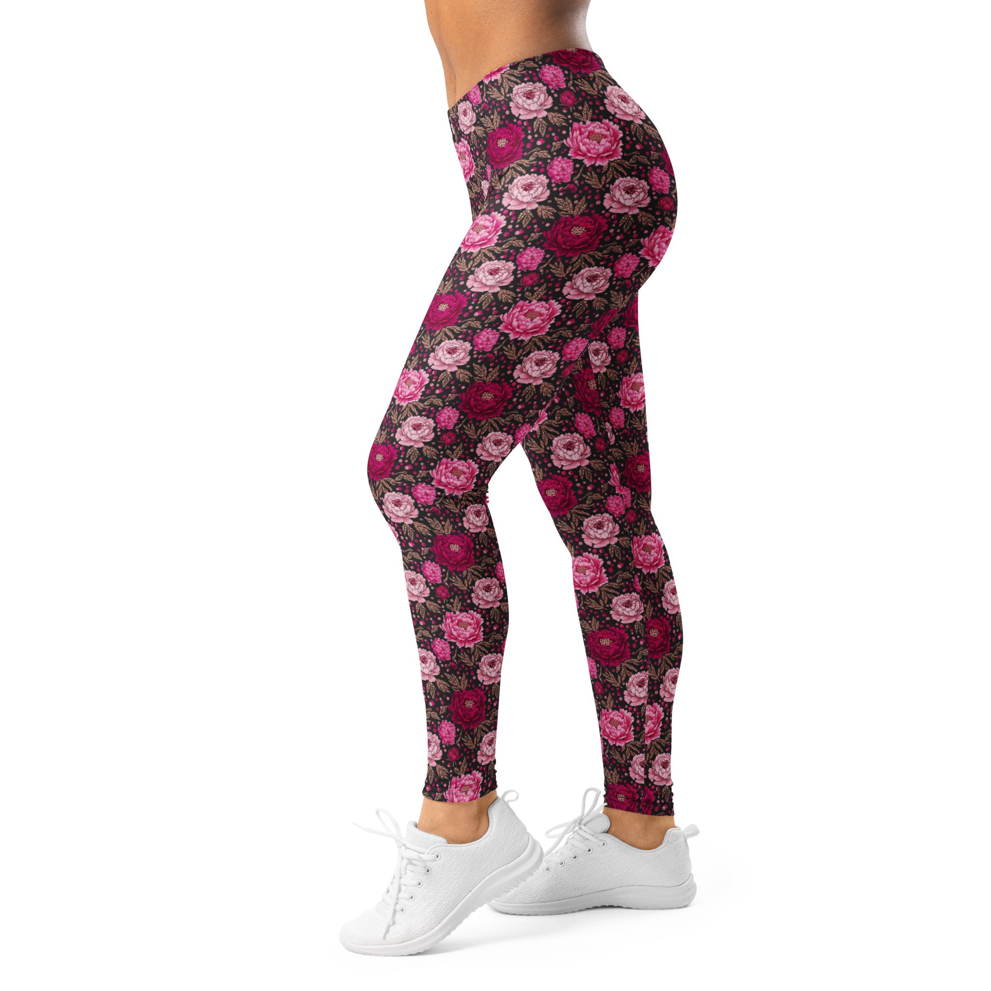 Pink Paillette Peony Leggings | GearBunch