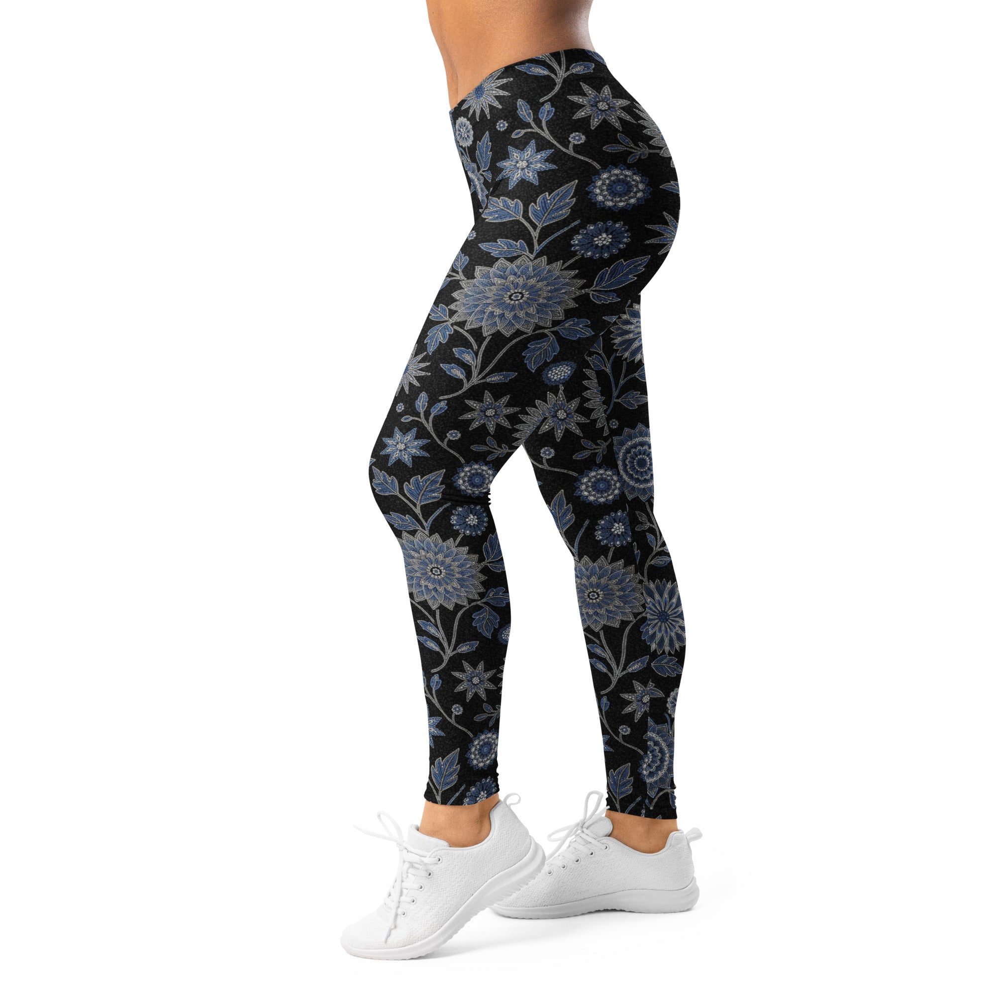 Women's silver paillette winter bloom leggings front view