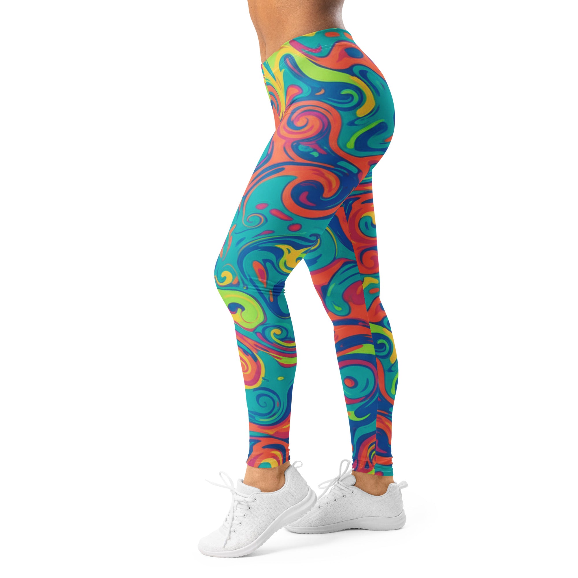 Women's liquid marble tropical paradise leggings front view