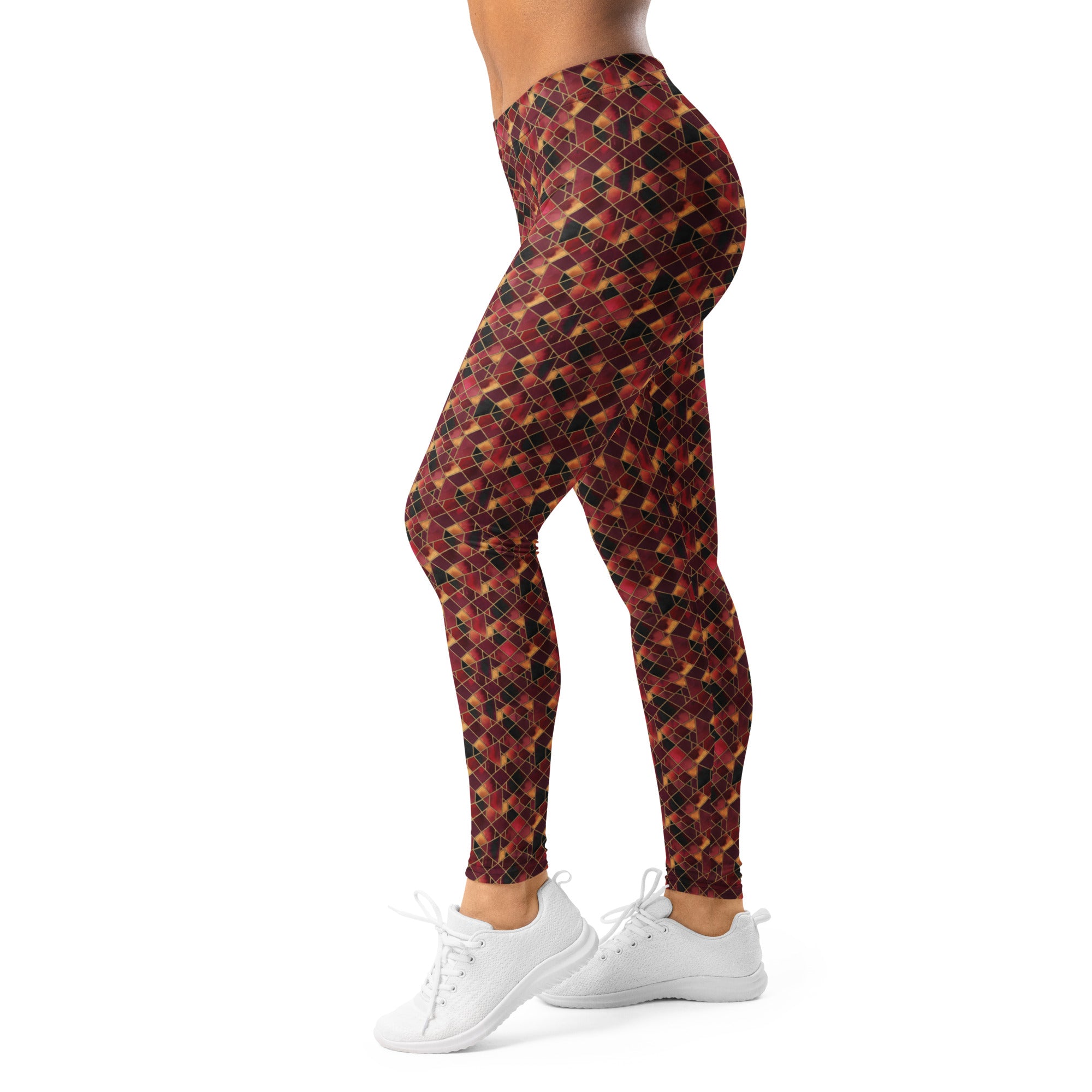 Women's ruby gold mosaic leggings front view