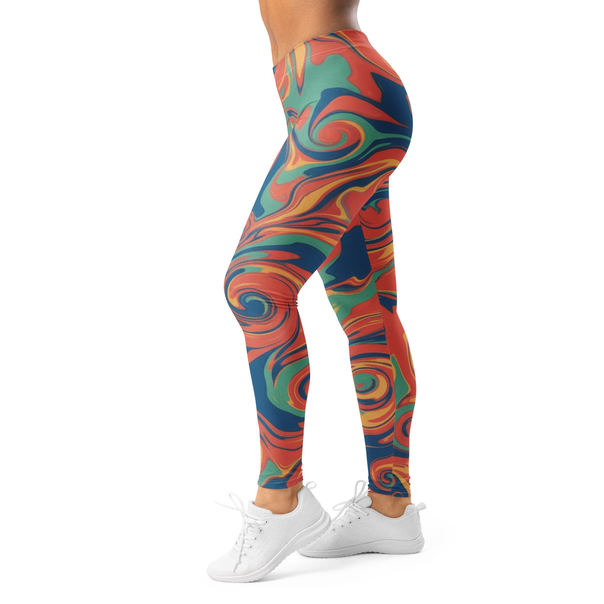 Women's coral reef liquid marble printed leggings front view