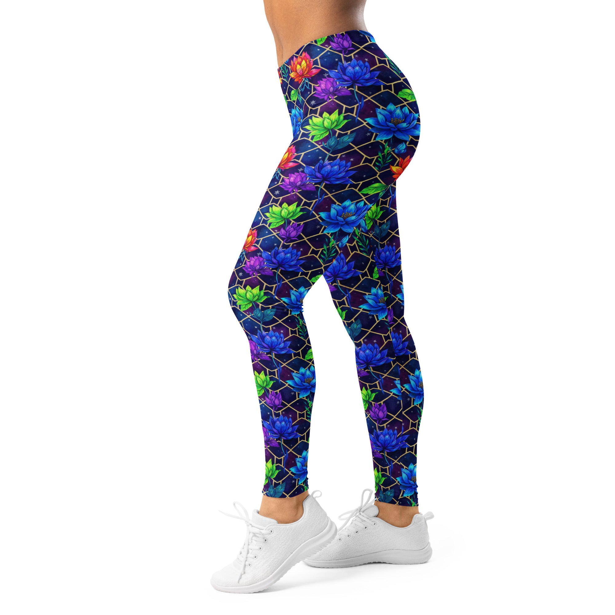 Women's white midnight galaxy printed leggings front view